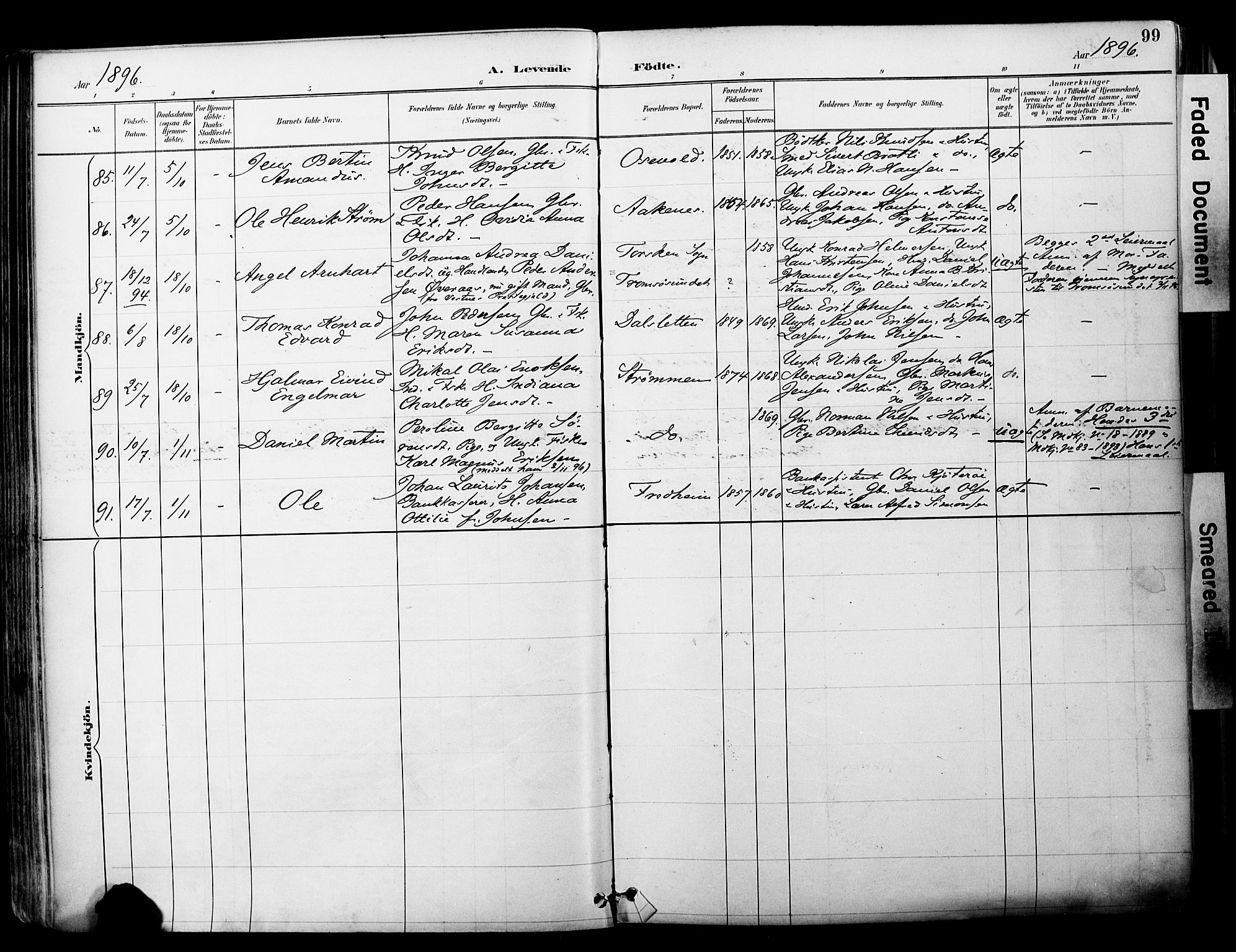 Ibestad sokneprestembete, SATØ/S-0077/H/Ha/Haa/L0012kirke: Parish register (official) no. 12, 1890-1900, p. 99