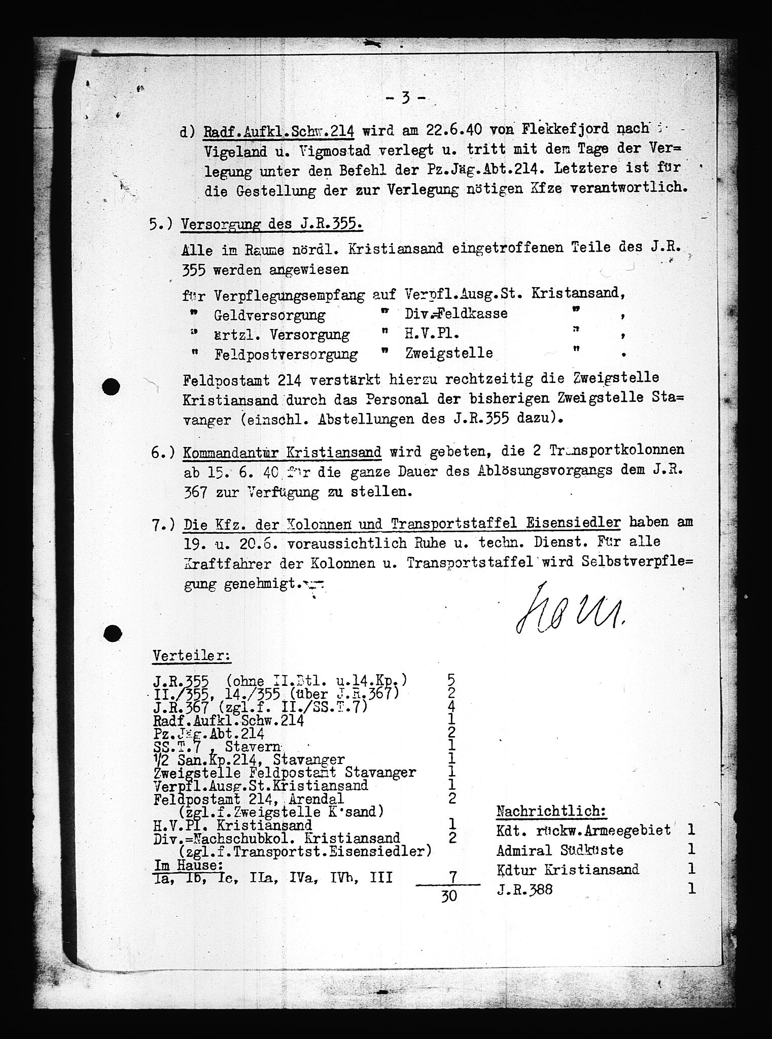 Documents Section, AV/RA-RAFA-2200/V/L0088: Amerikansk mikrofilm "Captured German Documents".
Box No. 727.  FKA jnr. 601/1954., 1939-1940, p. 374