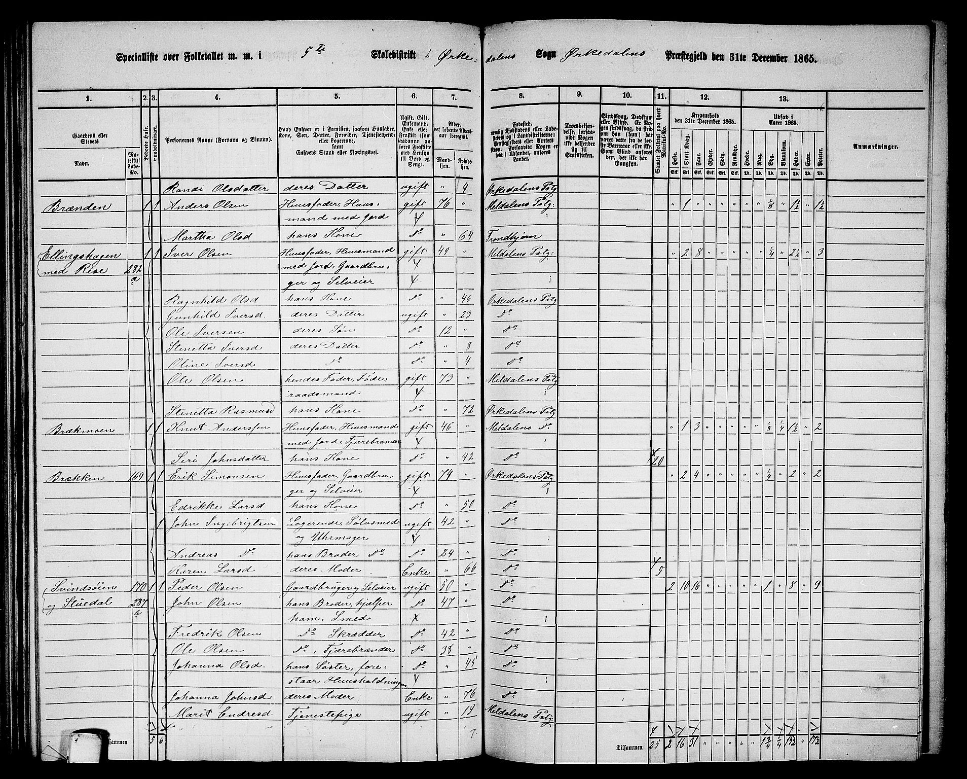 RA, 1865 census for Orkdal, 1865, p. 158