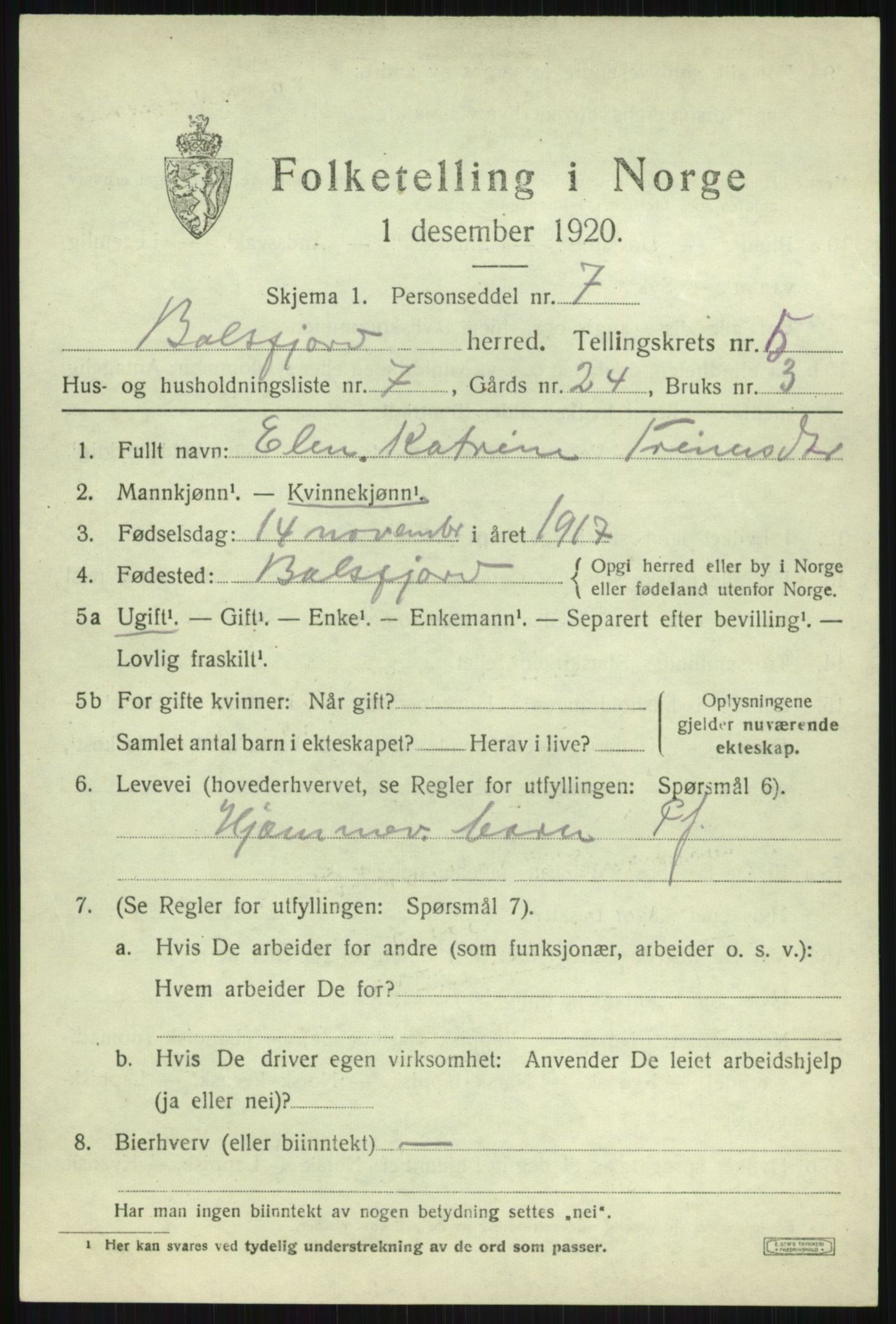 SATØ, 1920 census for Balsfjord, 1920, p. 3194
