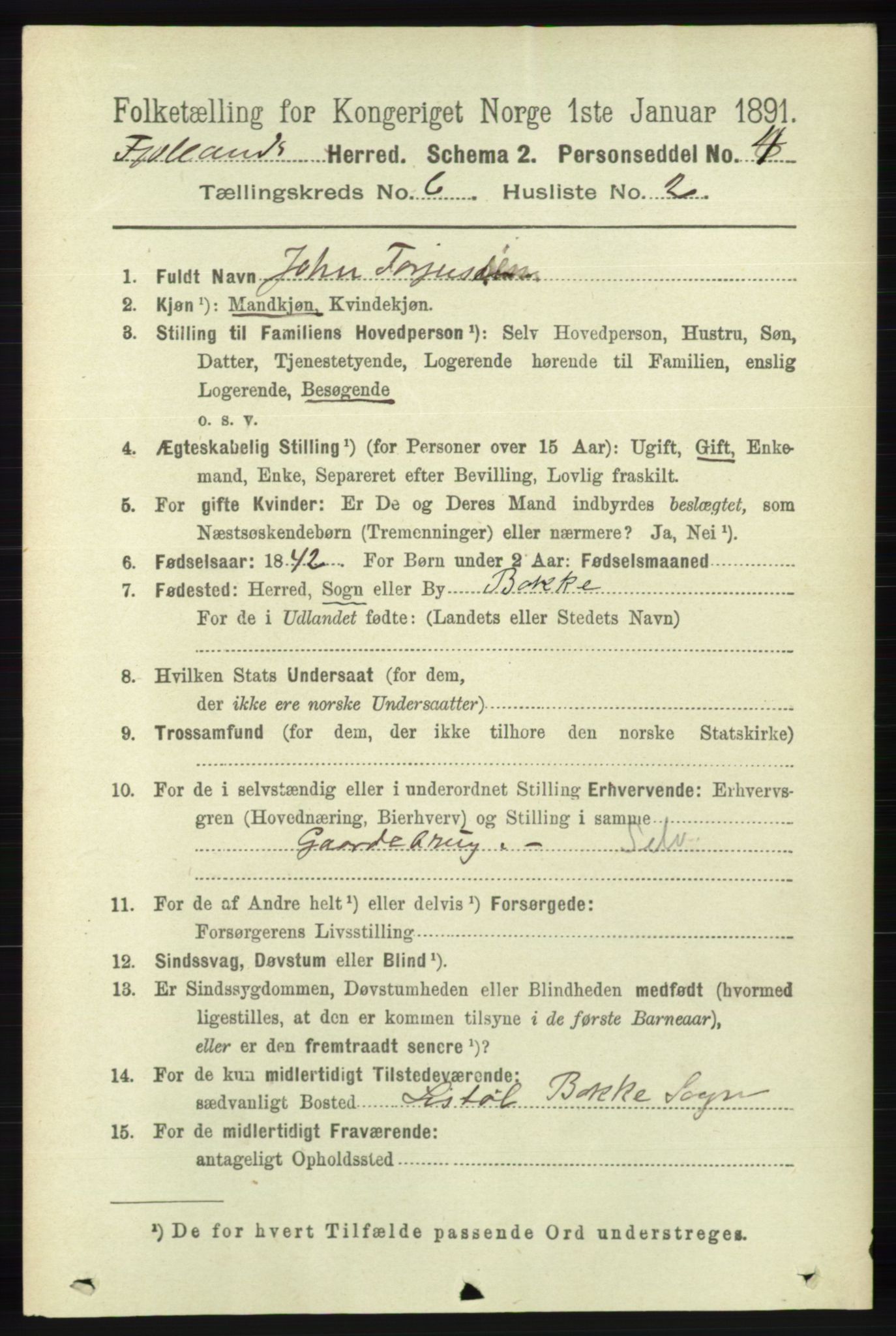 RA, 1891 census for 1036 Fjotland, 1891, p. 871