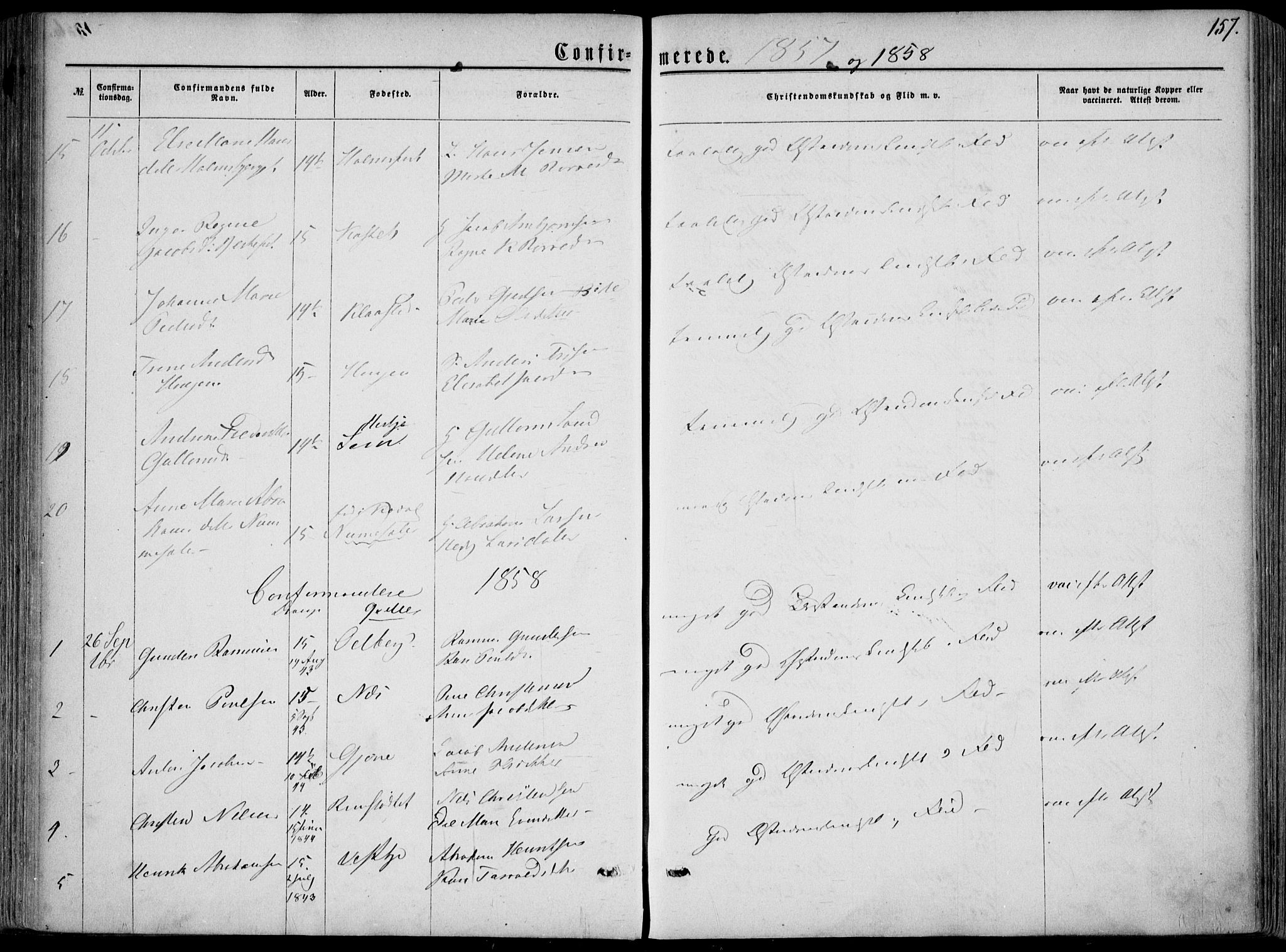 Hedrum kirkebøker, SAKO/A-344/F/Fa/L0007: Parish register (official) no. I 7, 1857-1868, p. 157