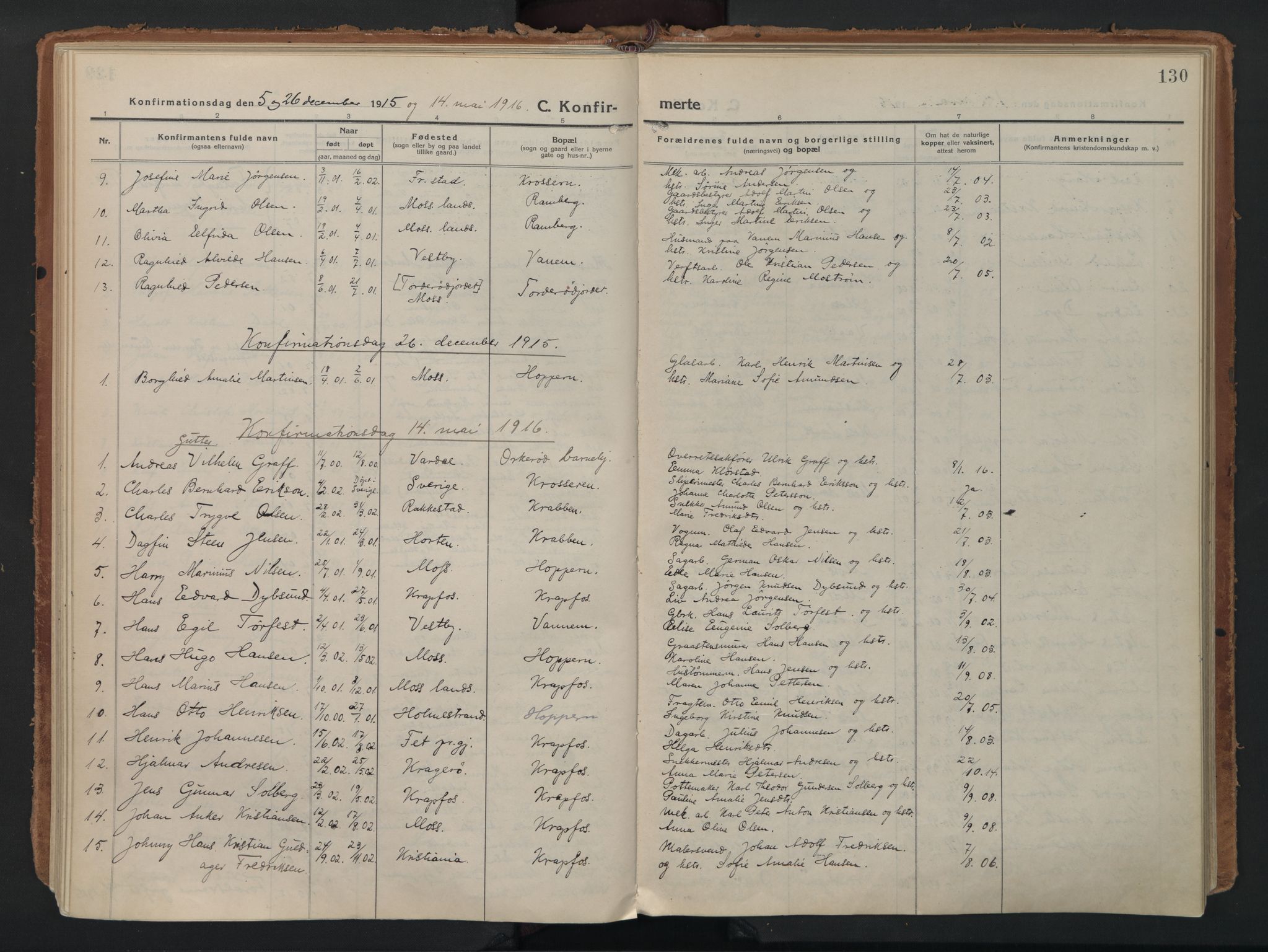 Moss prestekontor Kirkebøker, AV/SAO-A-2003/F/Fc/L0004: Parish register (official) no. III 4, 1915-1929, p. 130