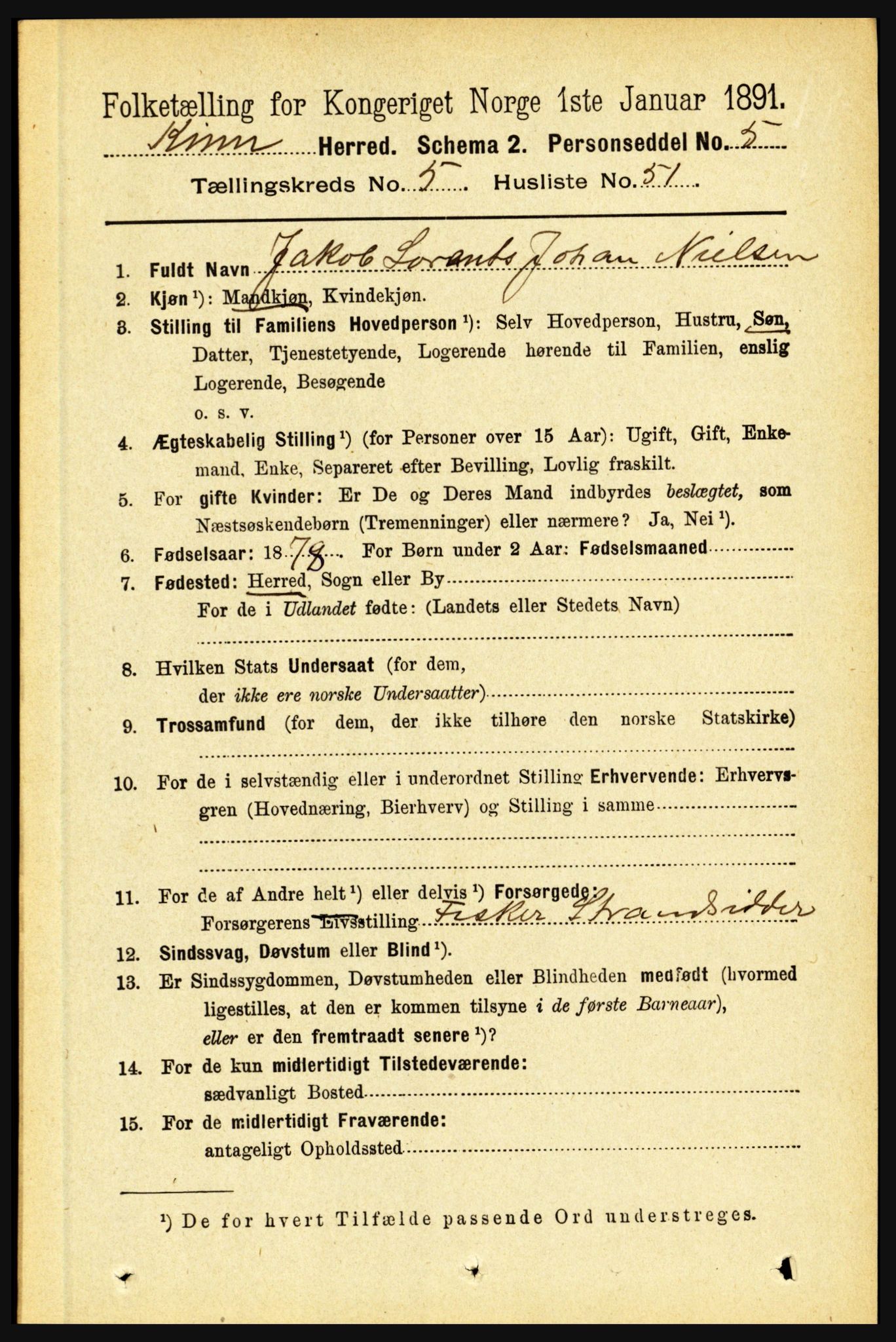 RA, 1891 census for 1437 Kinn, 1891, p. 2104