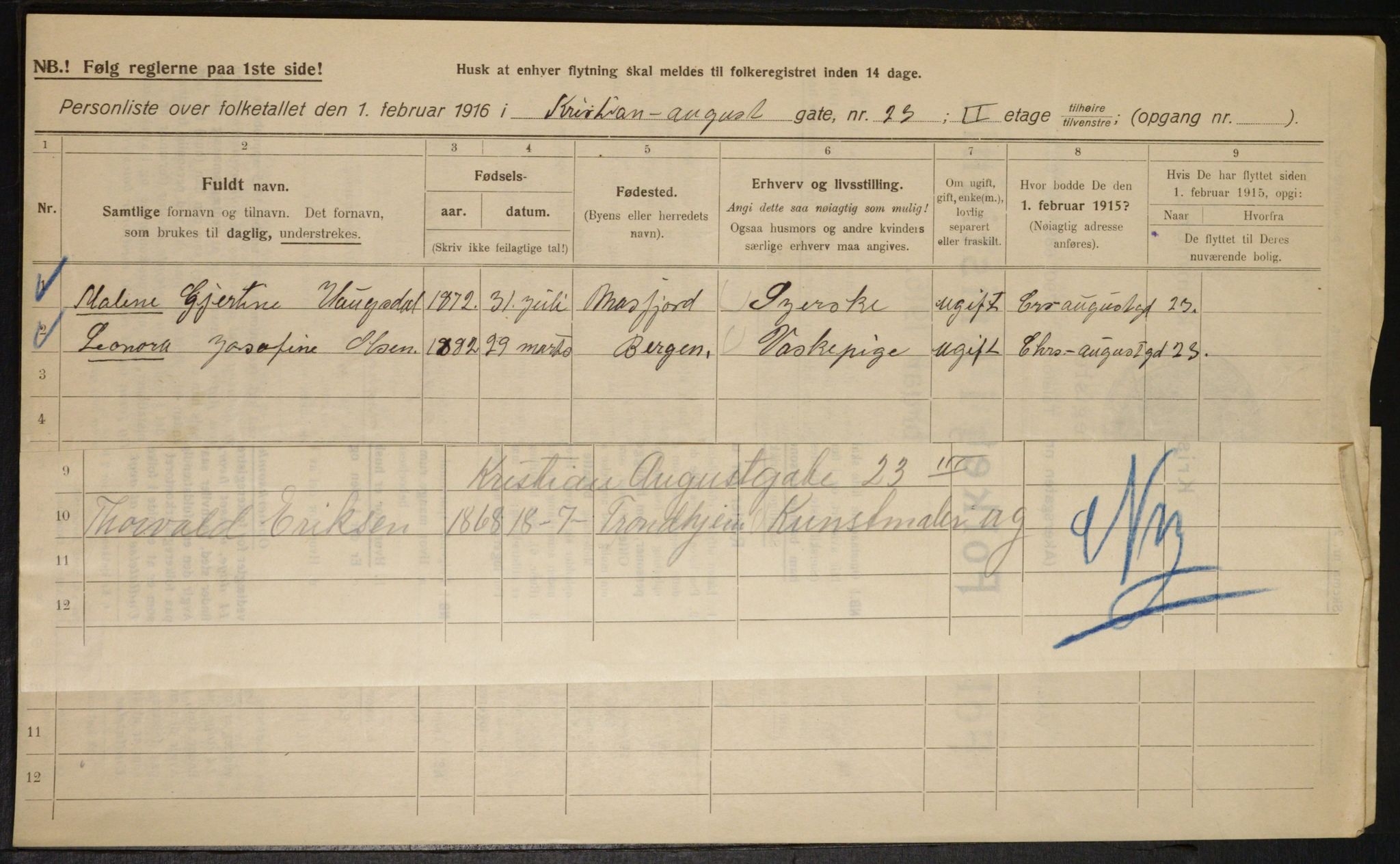 OBA, Municipal Census 1916 for Kristiania, 1916, p. 55277