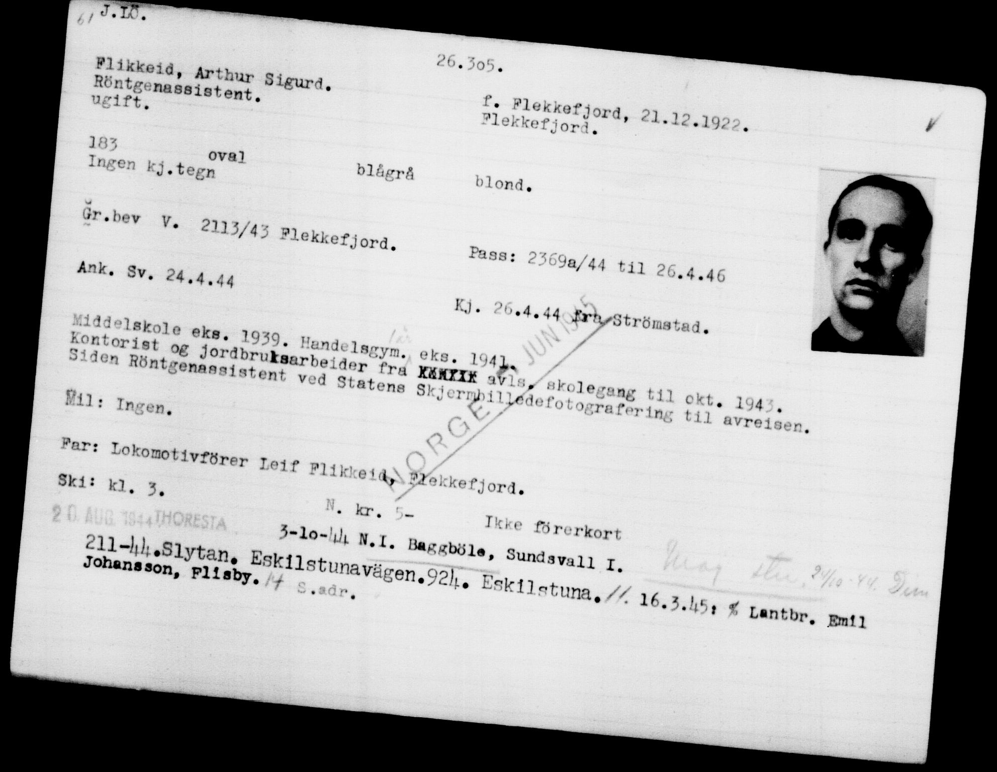 Den Kgl. Norske Legasjons Flyktningskontor, AV/RA-S-6753/V/Va/L0011: Kjesäterkartoteket.  Flyktningenr. 25300-28349, 1940-1945, p. 1061