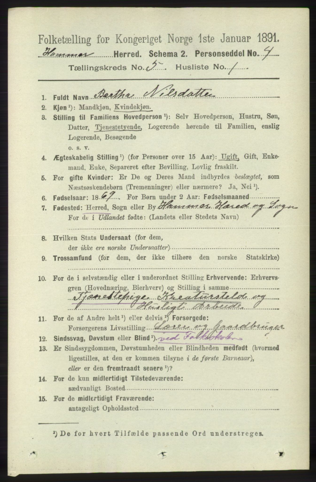 RA, 1891 census for 1254 Hamre, 1891, p. 1222