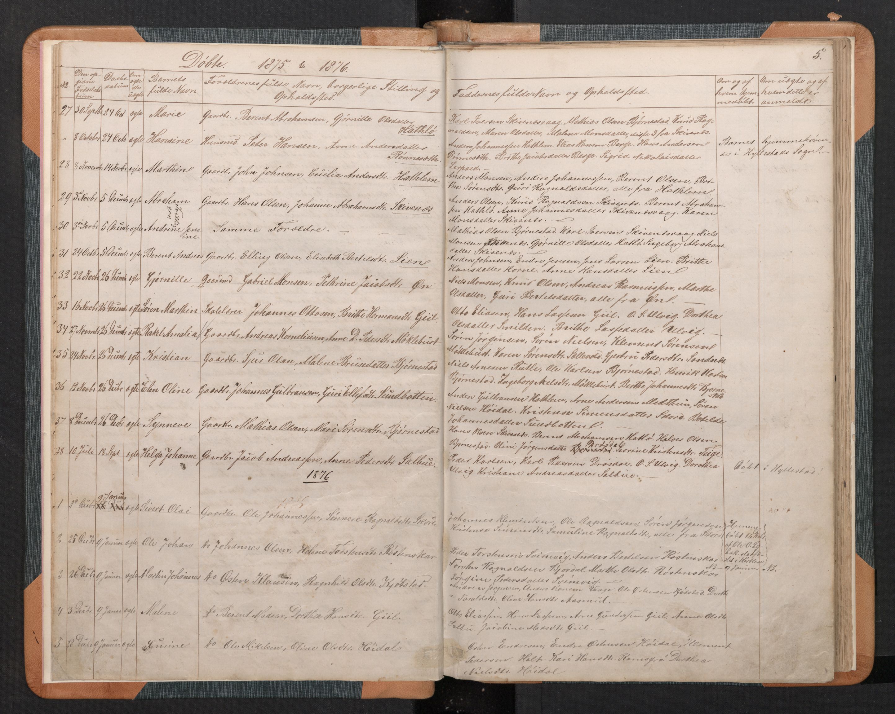 Hyllestad sokneprestembete, SAB/A-80401: Parish register (copy) no. C 2, 1874-1894, p. 4b-5a