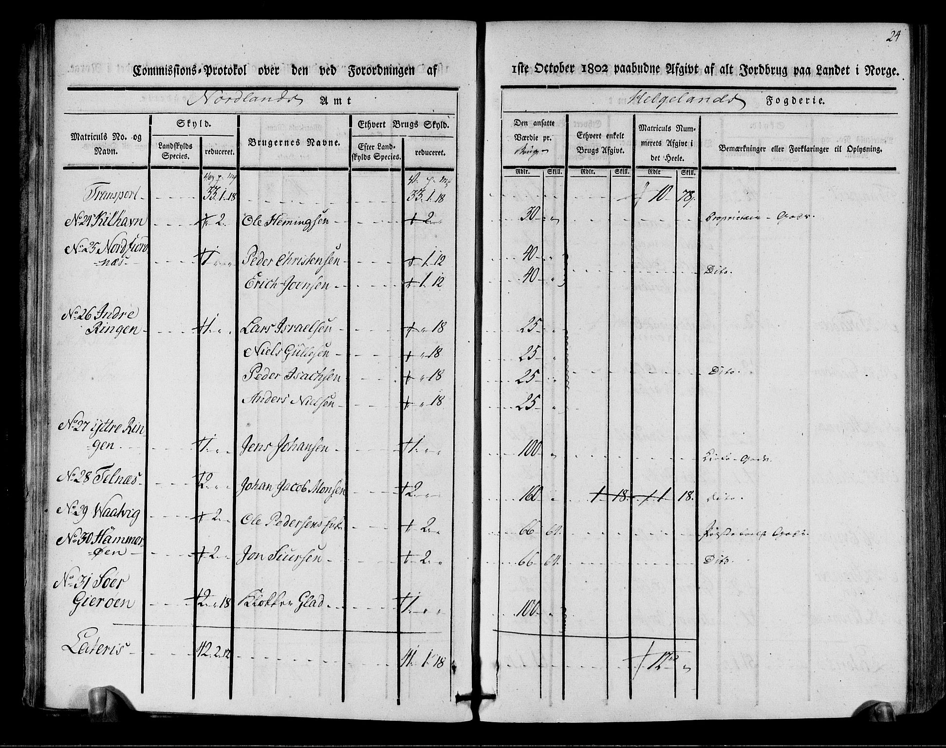 Rentekammeret inntil 1814, Realistisk ordnet avdeling, RA/EA-4070/N/Ne/Nea/L0157: Helgeland fogderi. Kommisjonsprotokoll, 1803, p. 22