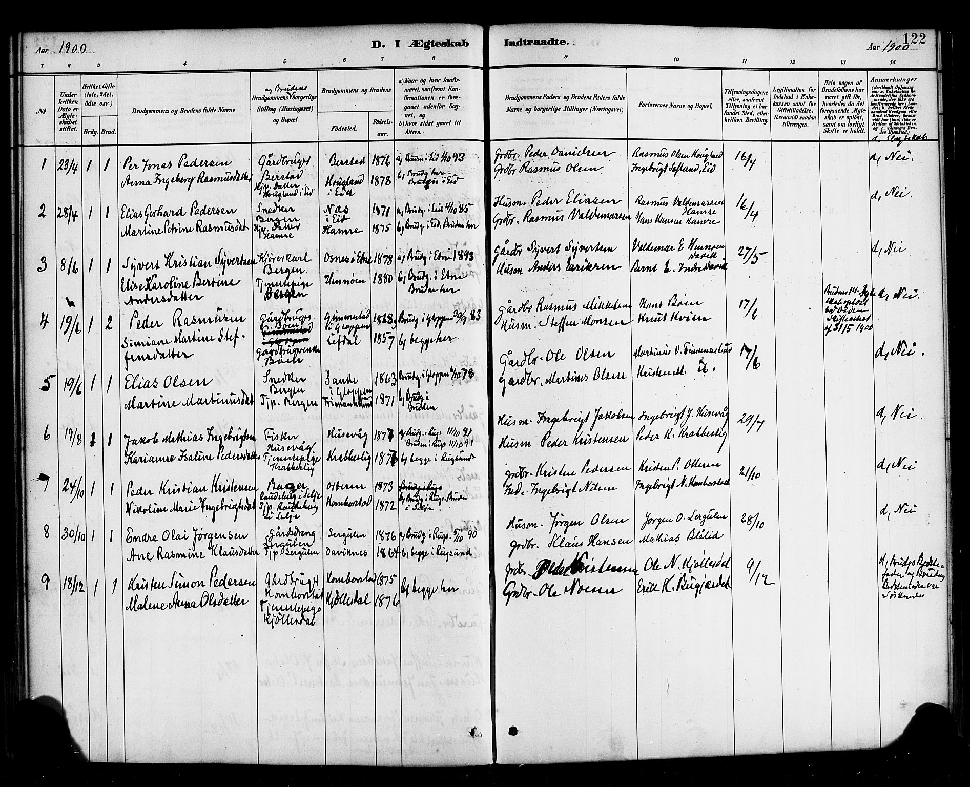 Davik sokneprestembete, AV/SAB-A-79701/H/Haa/Haab/L0001: Parish register (official) no. B 1, 1882-1900, p. 122