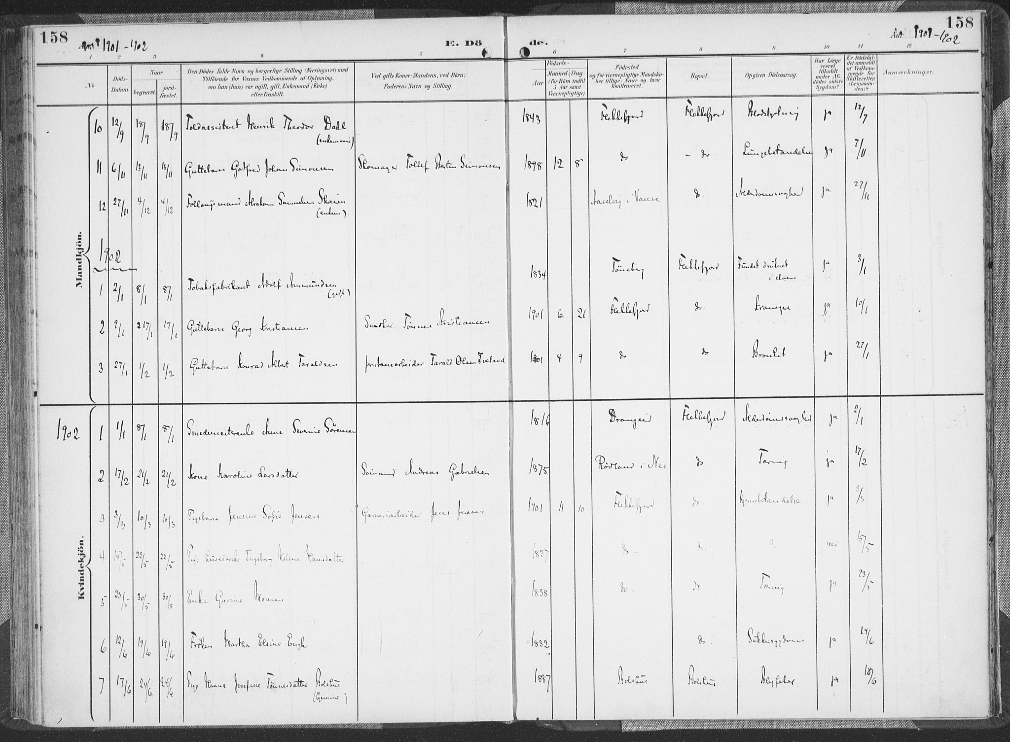 Flekkefjord sokneprestkontor, SAK/1111-0012/F/Fa/Faa/L0002: Parish register (official) no. A 2, 1900-1912, p. 158