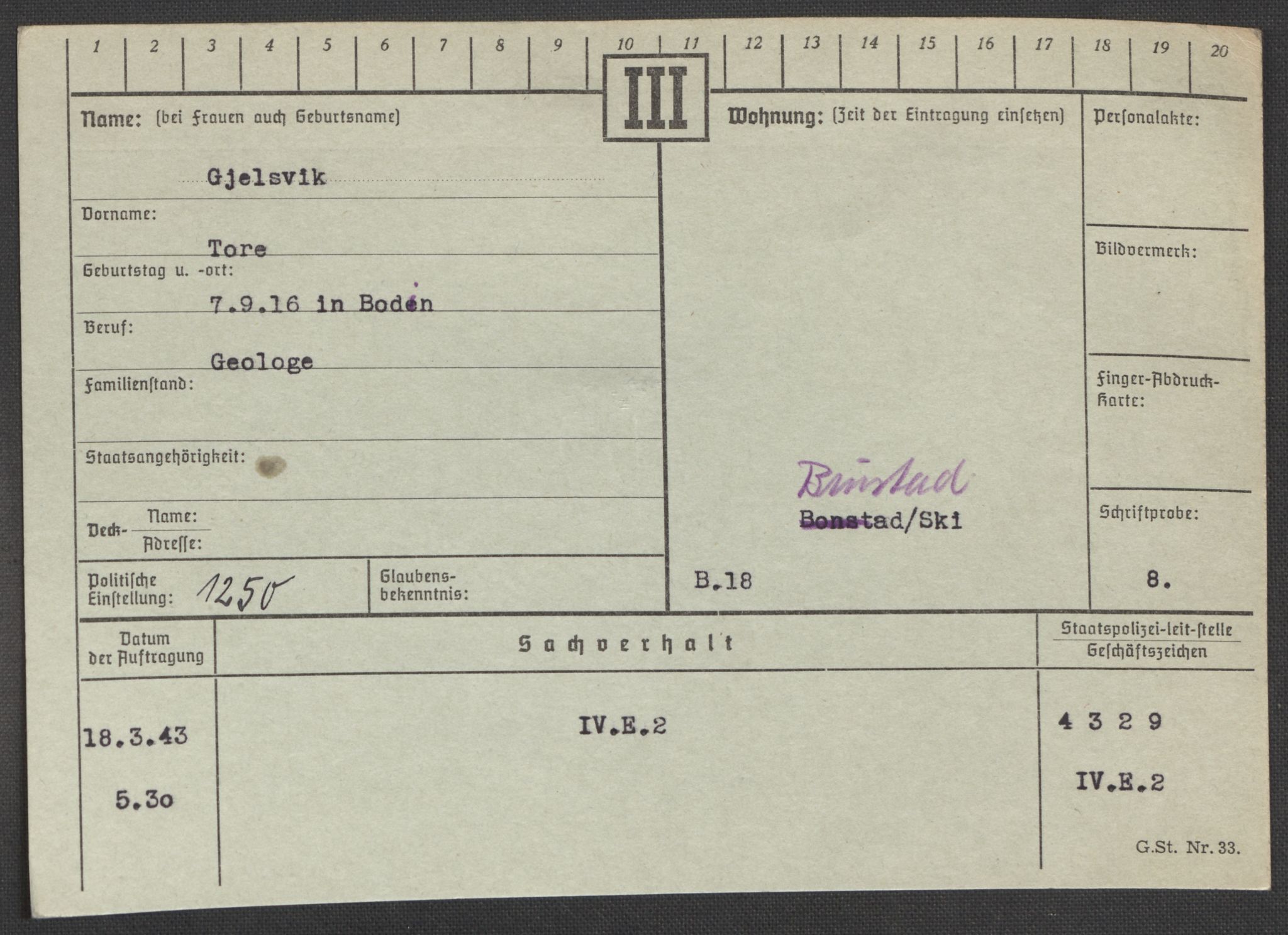 Befehlshaber der Sicherheitspolizei und des SD, RA/RAFA-5969/E/Ea/Eaa/L0003: Register over norske fanger i Møllergata 19: Eng-Hag, 1940-1945, p. 809