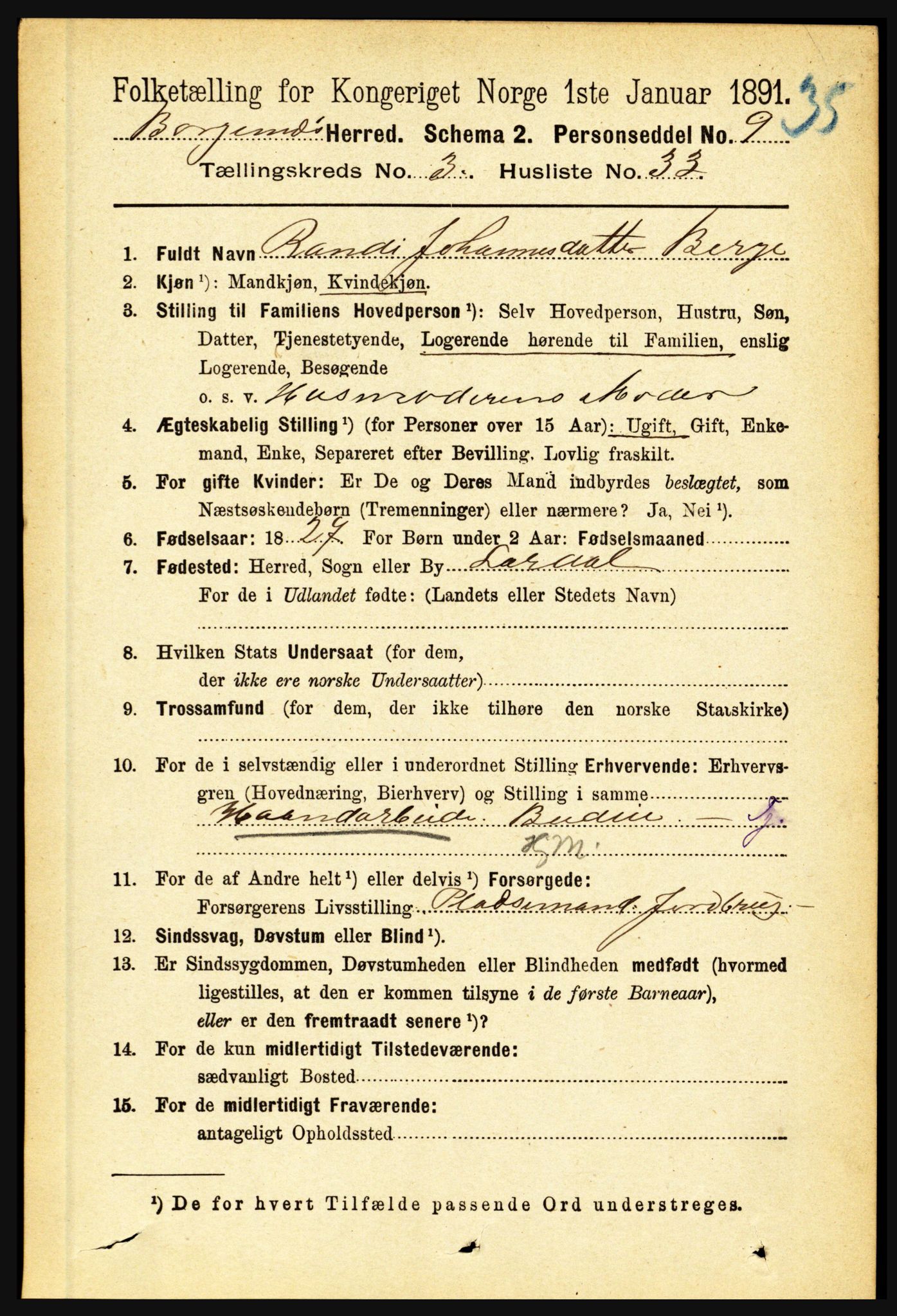 RA, 1891 census for 1423 Borgund, 1891, p. 781