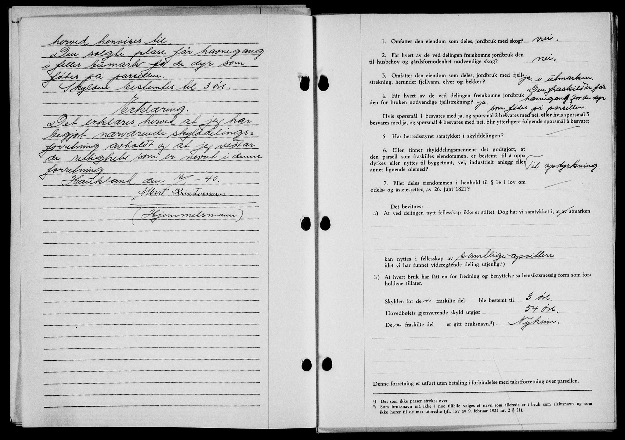 Lofoten sorenskriveri, SAT/A-0017/1/2/2C/L0007a: Mortgage book no. 7a, 1939-1940, Diary no: : 245/1940