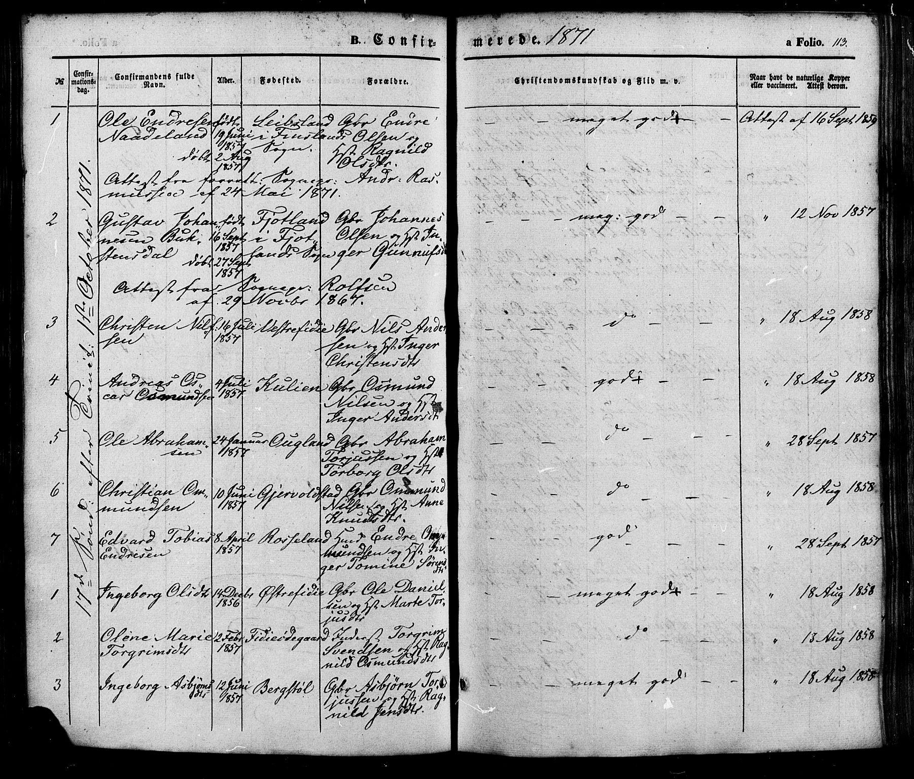 Søgne sokneprestkontor, AV/SAK-1111-0037/F/Fa/Faa/L0002: Parish register (official) no. A 2, 1854-1882, p. 113