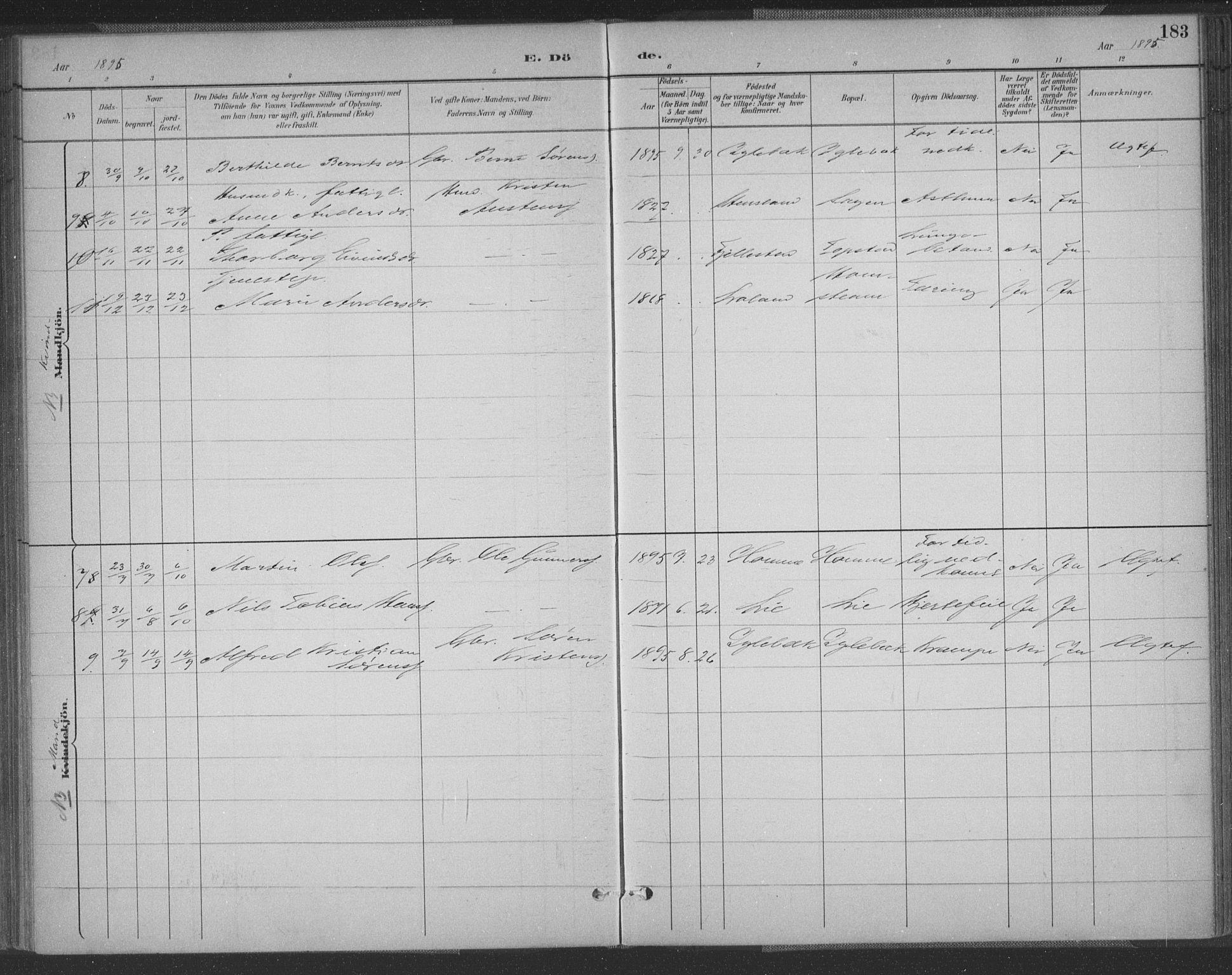 Vennesla sokneprestkontor, SAK/1111-0045/Fa/Fac/L0009: Parish register (official) no. A 9, 1884-1901, p. 183