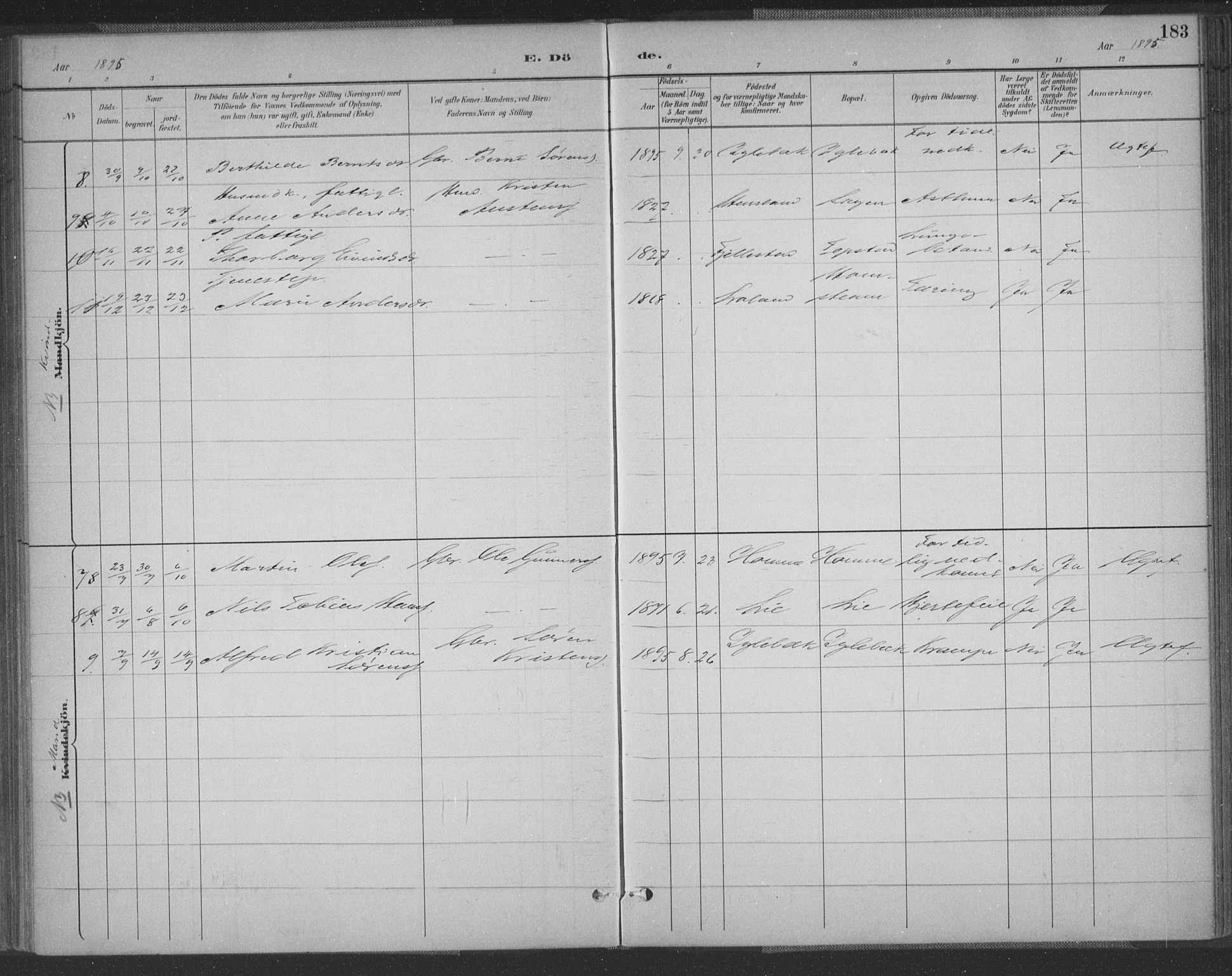 Vennesla sokneprestkontor, AV/SAK-1111-0045/Fa/Fac/L0009: Parish register (official) no. A 9, 1884-1901, p. 183