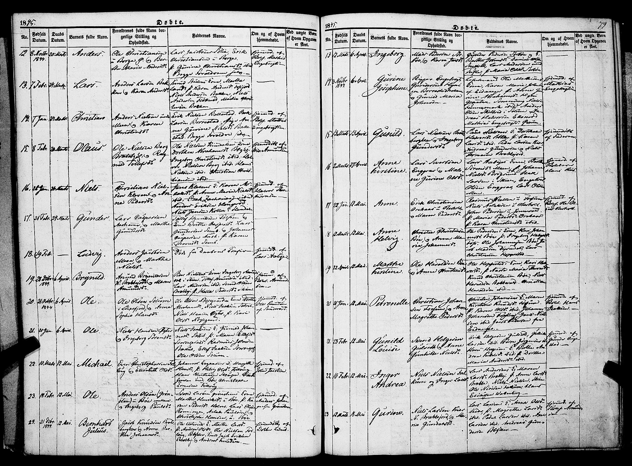 Gjerpen kirkebøker, SAKO/A-265/F/Fa/L0007a: Parish register (official) no. I 7A, 1834-1857, p. 79