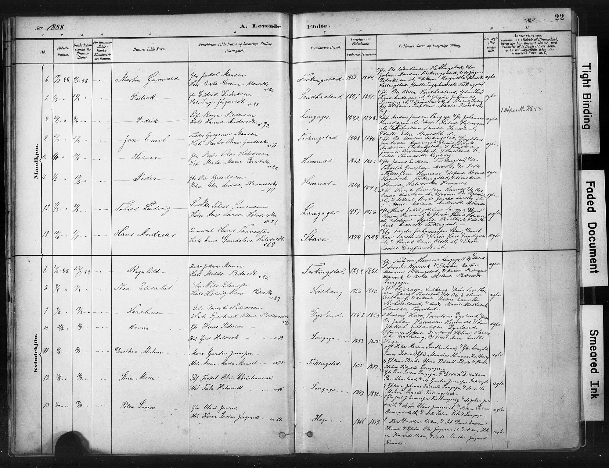 Skudenes sokneprestkontor, AV/SAST-A -101849/H/Ha/Haa/L0010: Parish register (official) no. A 7, 1882-1912, p. 22