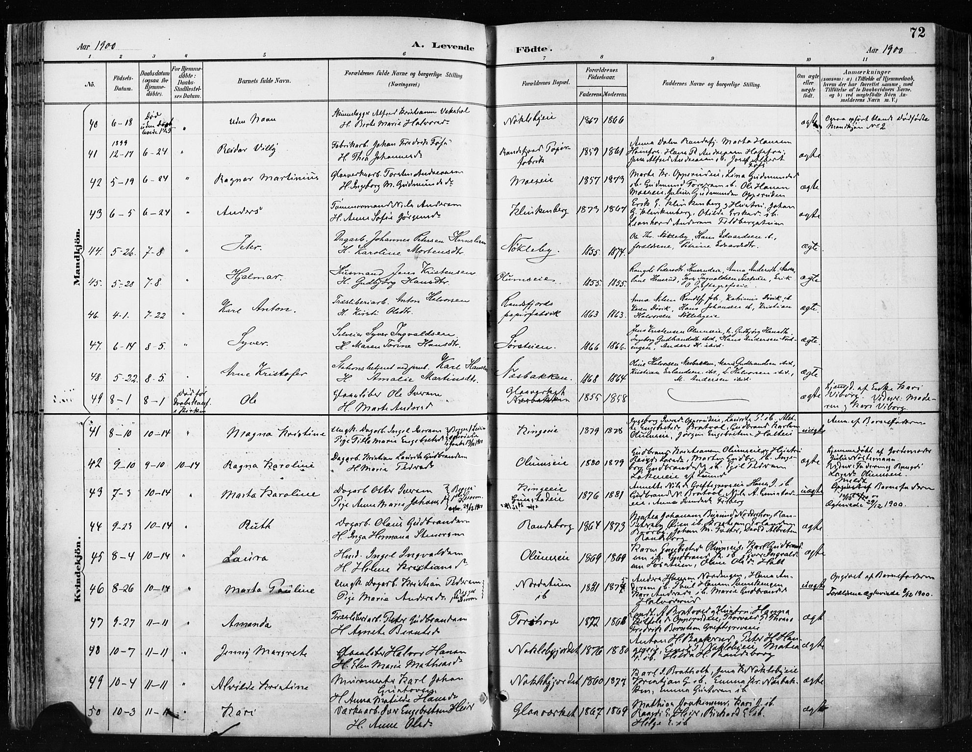 Jevnaker prestekontor, SAH/PREST-116/H/Ha/Haa/L0009: Parish register (official) no. 9, 1891-1901, p. 72