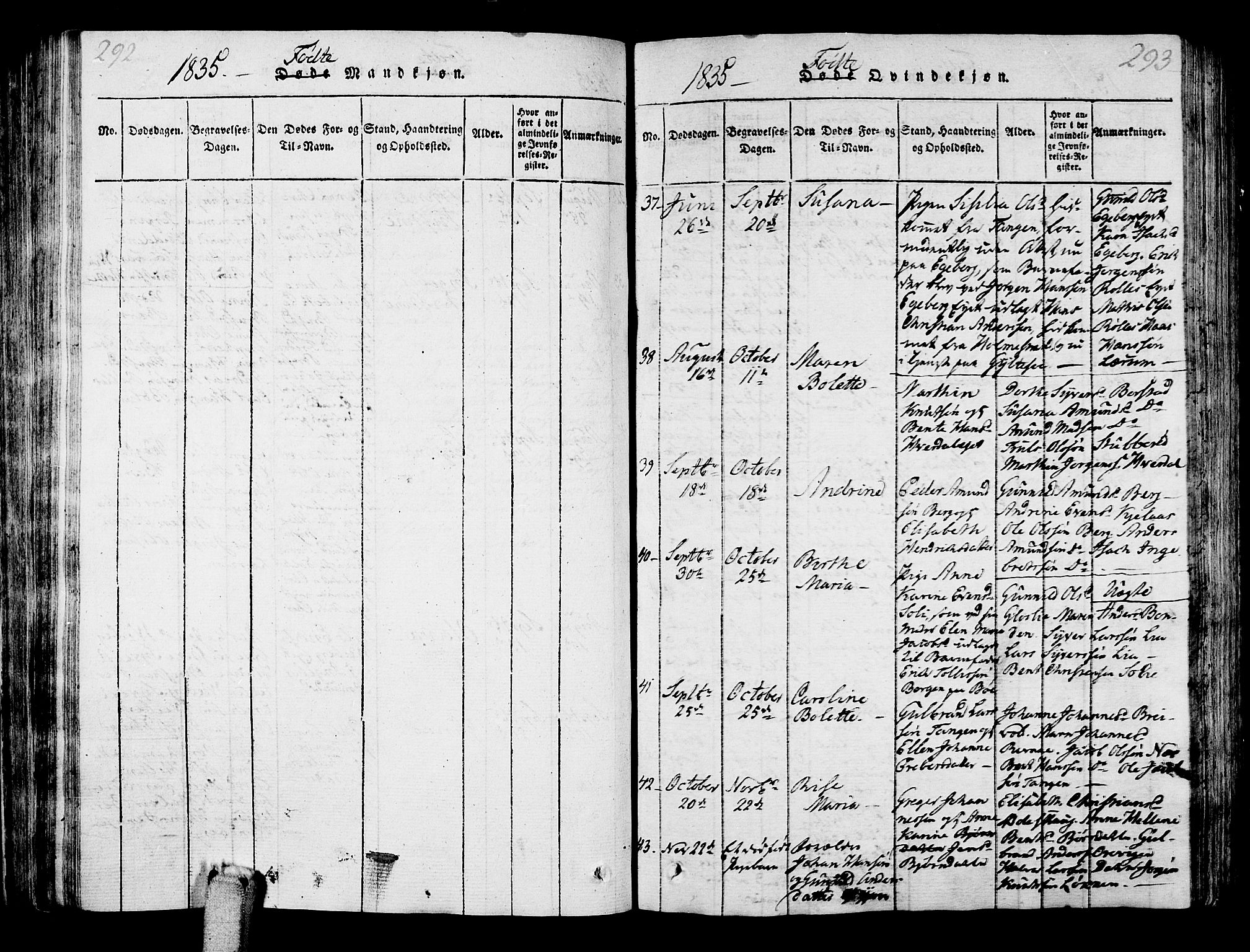 Sande Kirkebøker, AV/SAKO-A-53/G/Ga/L0001: Parish register (copy) no. 1, 1814-1847, p. 292-293