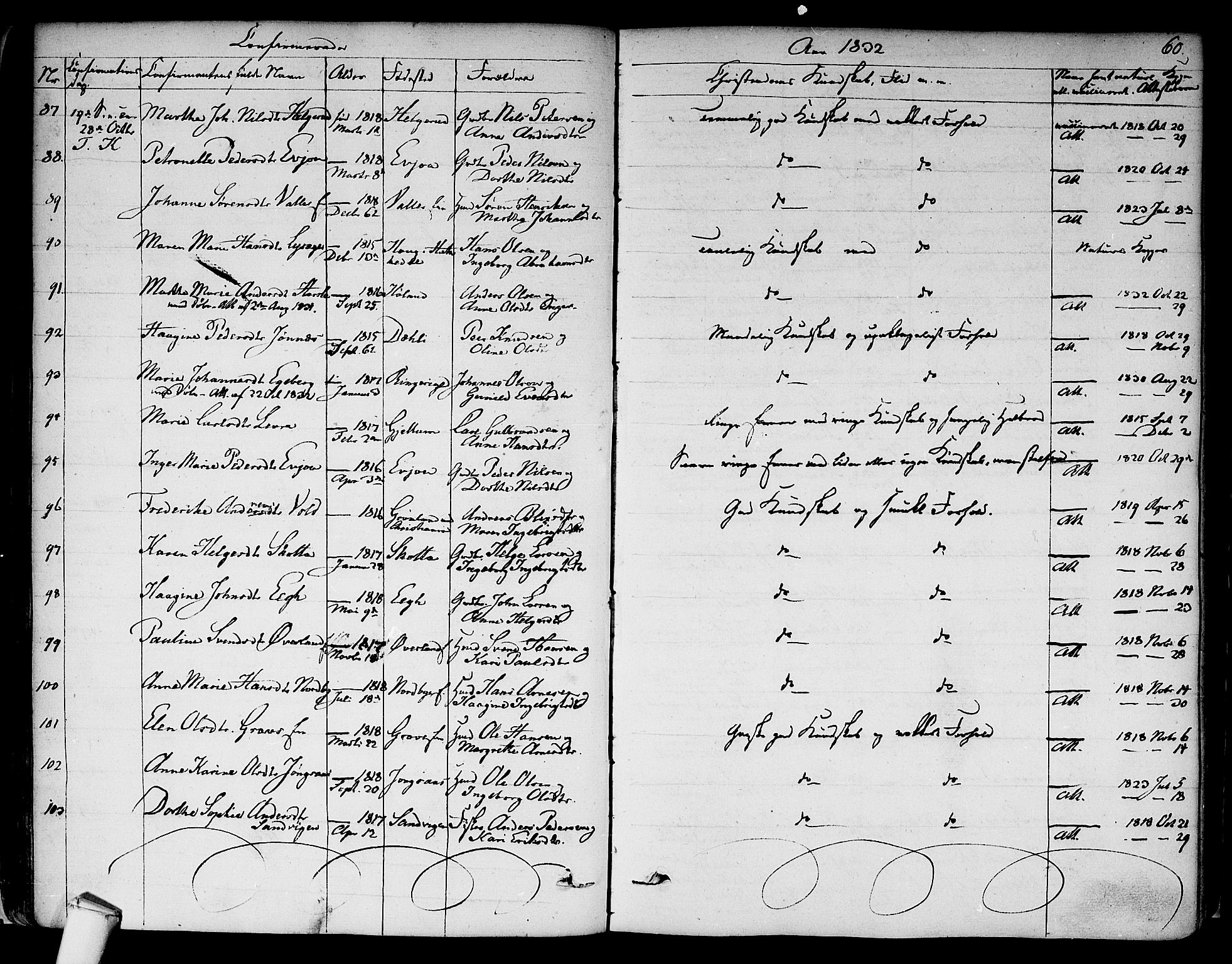 Asker prestekontor Kirkebøker, SAO/A-10256a/F/Fa/L0009: Parish register (official) no. I 9, 1825-1878, p. 60