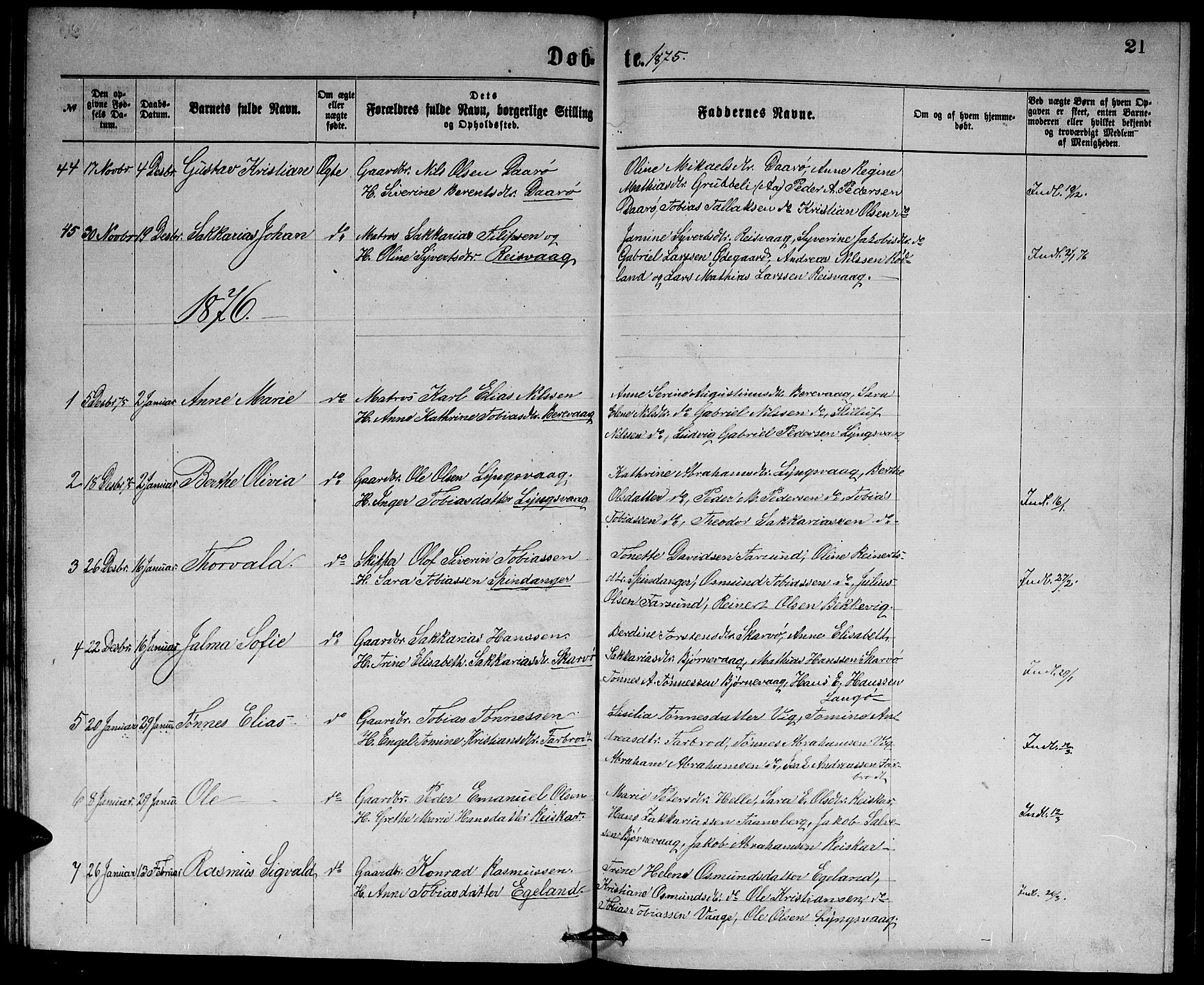 Herad sokneprestkontor, AV/SAK-1111-0018/F/Fb/Fbb/L0003: Parish register (copy) no. B 3, 1872-1889, p. 21