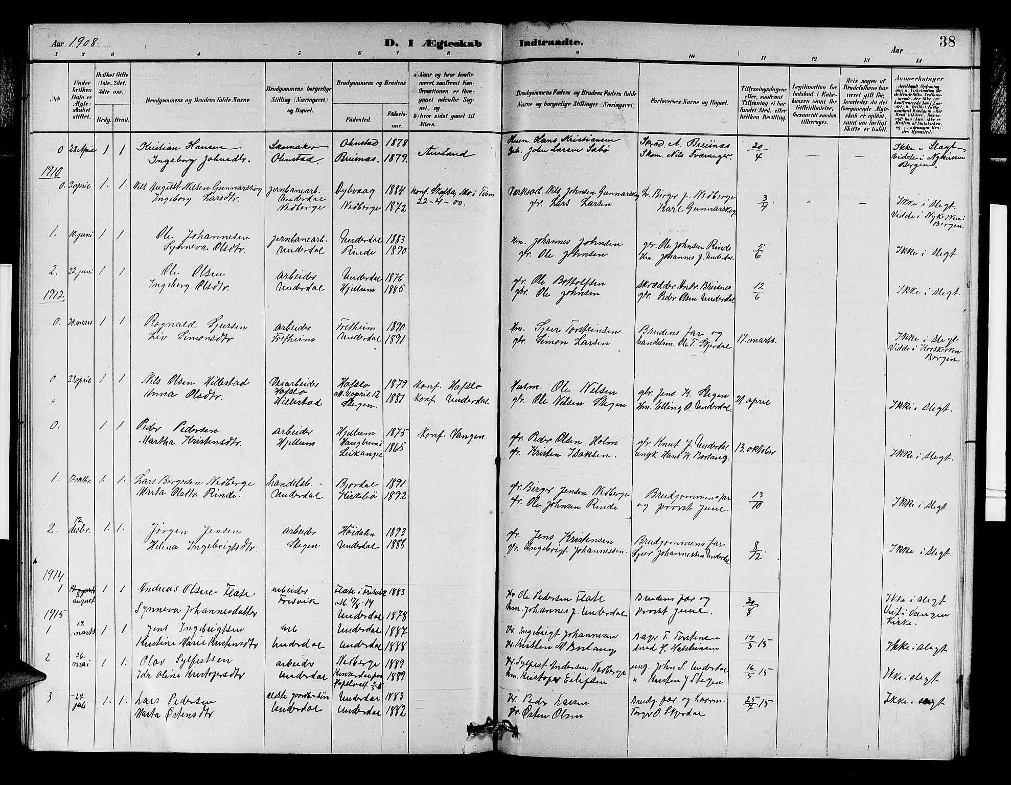 Aurland sokneprestembete, SAB/A-99937/H/Hb/Hbd/L0002: Parish register (copy) no. D 2, 1883-1920, p. 38