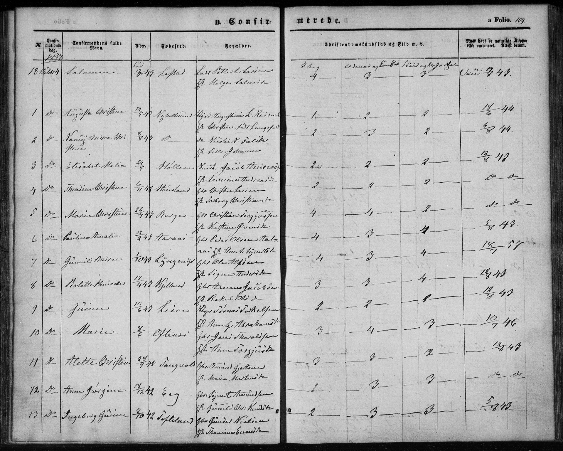 Søgne sokneprestkontor, AV/SAK-1111-0037/F/Fa/Fab/L0010: Parish register (official) no. A 10, 1853-1869, p. 109