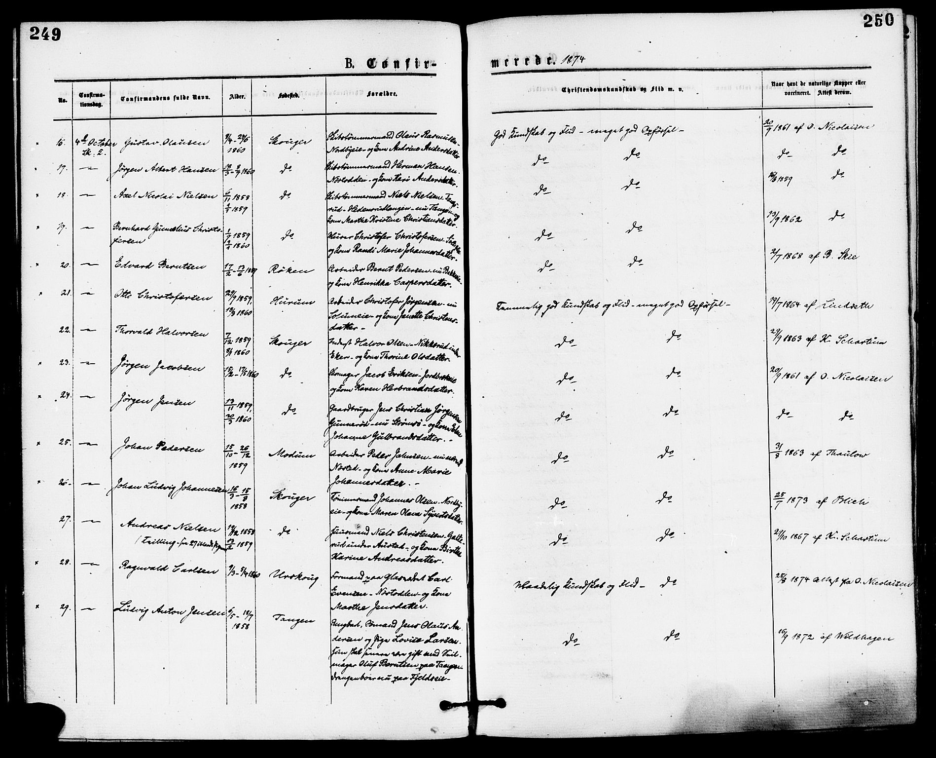Skoger kirkebøker, SAKO/A-59/F/Fa/L0005: Parish register (official) no. I 5, 1873-1884, p. 249-250