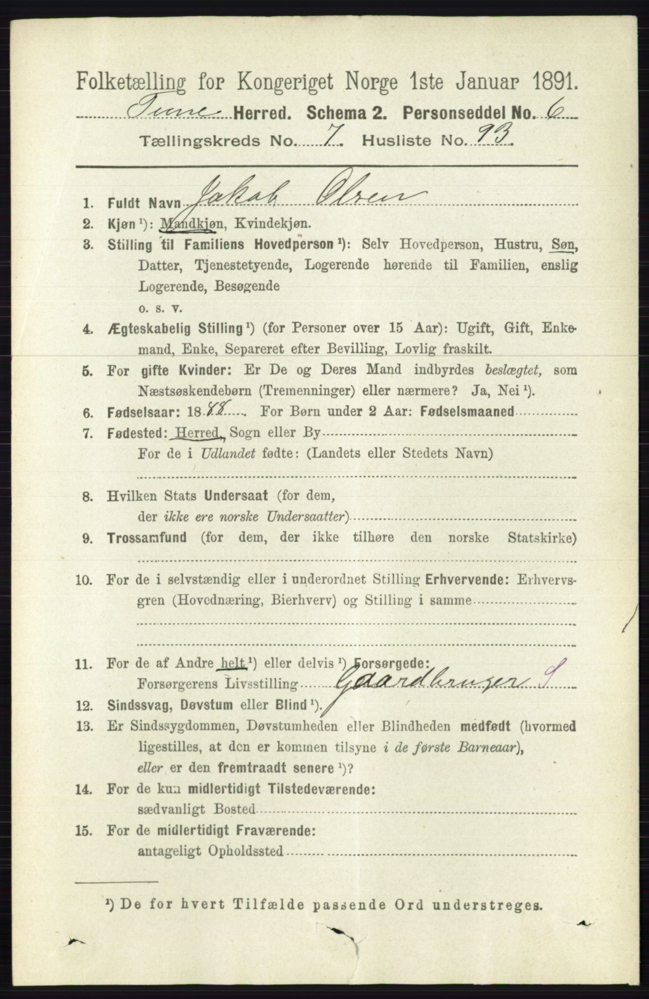 RA, 1891 census for 0130 Tune, 1891, p. 5699