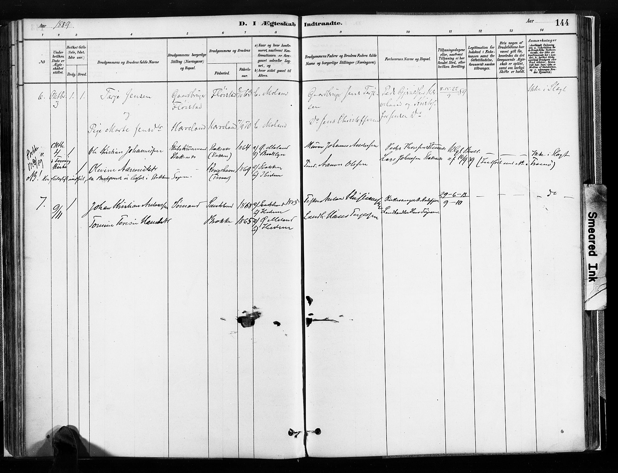 Austre Moland sokneprestkontor, AV/SAK-1111-0001/F/Fa/Faa/L0010: Parish register (official) no. A 10, 1880-1904, p. 144