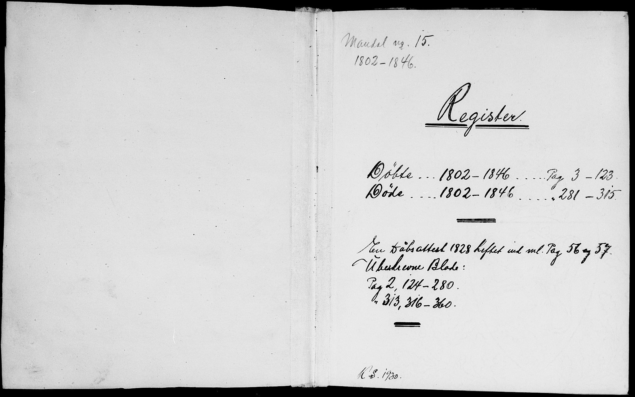 Mandal sokneprestkontor, SAK/1111-0030/F/Fb/Fbb/L0001: Parish register (copy) no. B 1, 1802-1846