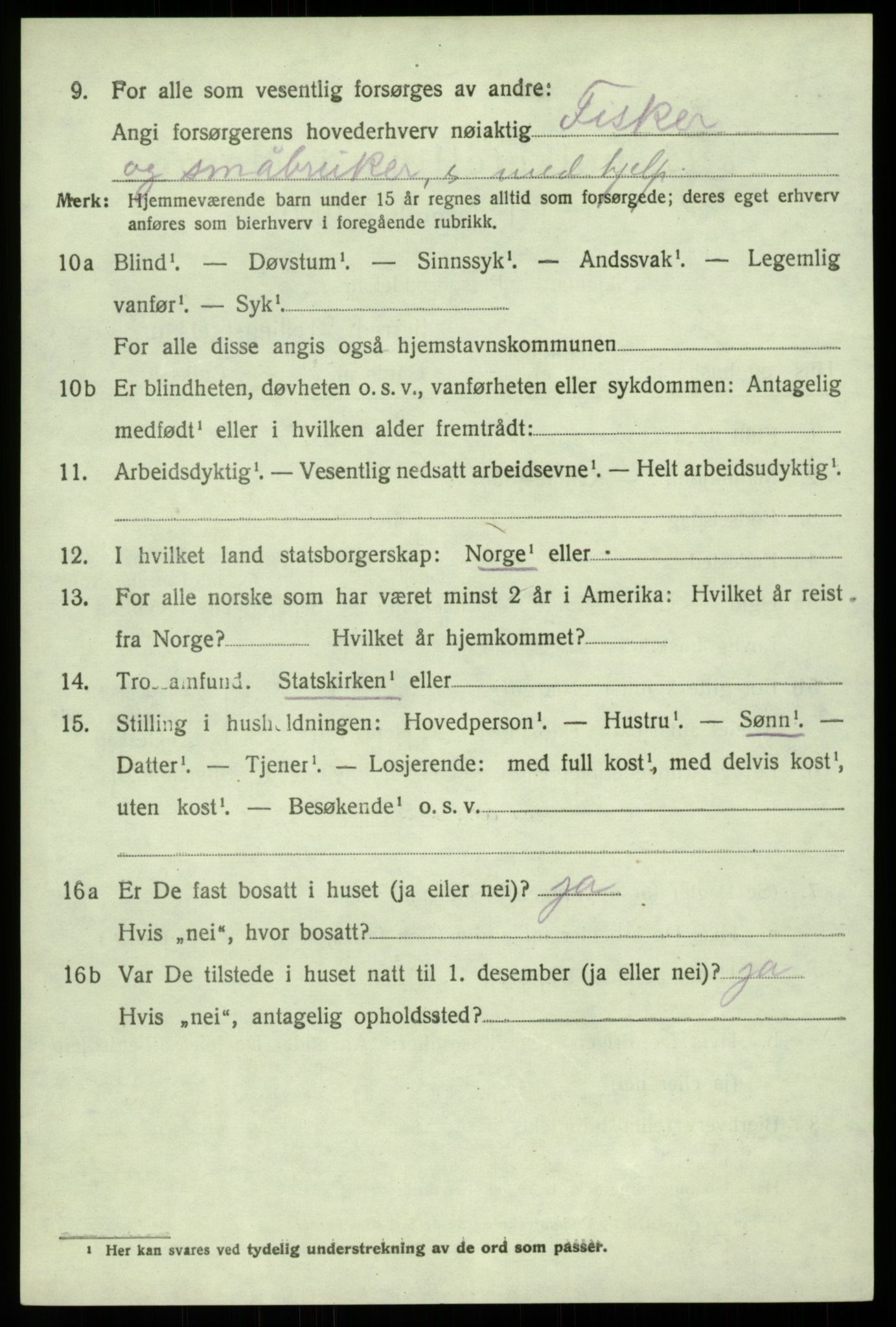 SAB, 1920 census for Sund, 1920, p. 5806