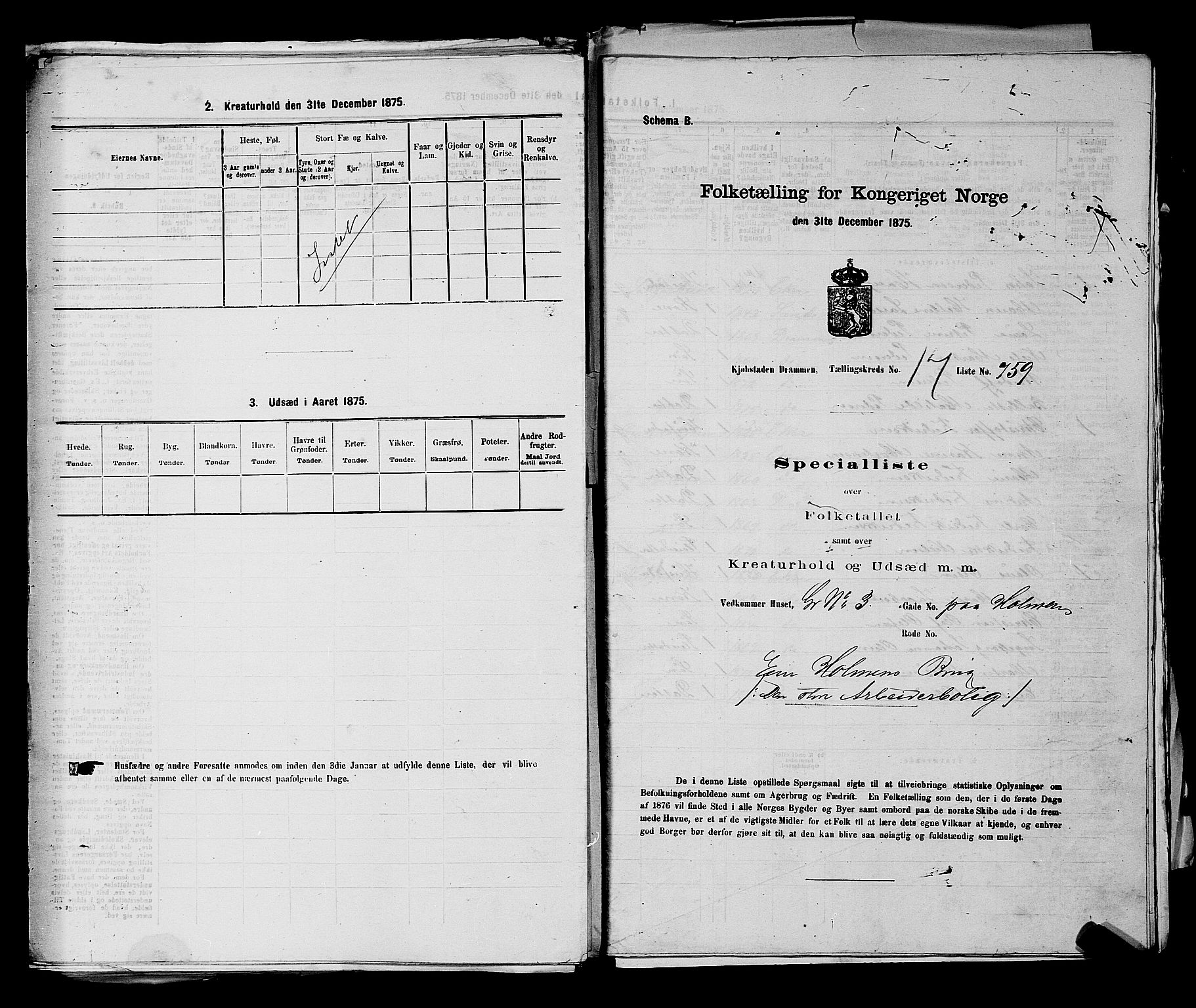 SAKO, 1875 census for 0602 Drammen, 1875, p. 1912