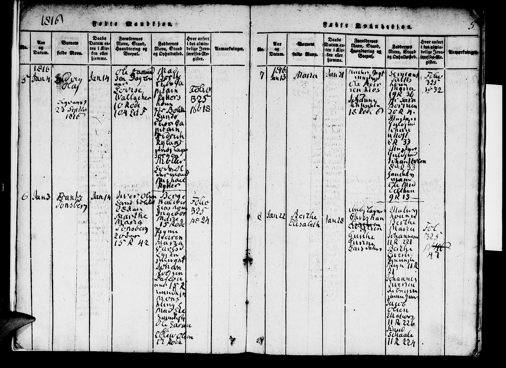 Domkirken sokneprestembete, AV/SAB-A-74801/H/Hab/L0001: Parish register (copy) no. A 1, 1816-1821, p. 5