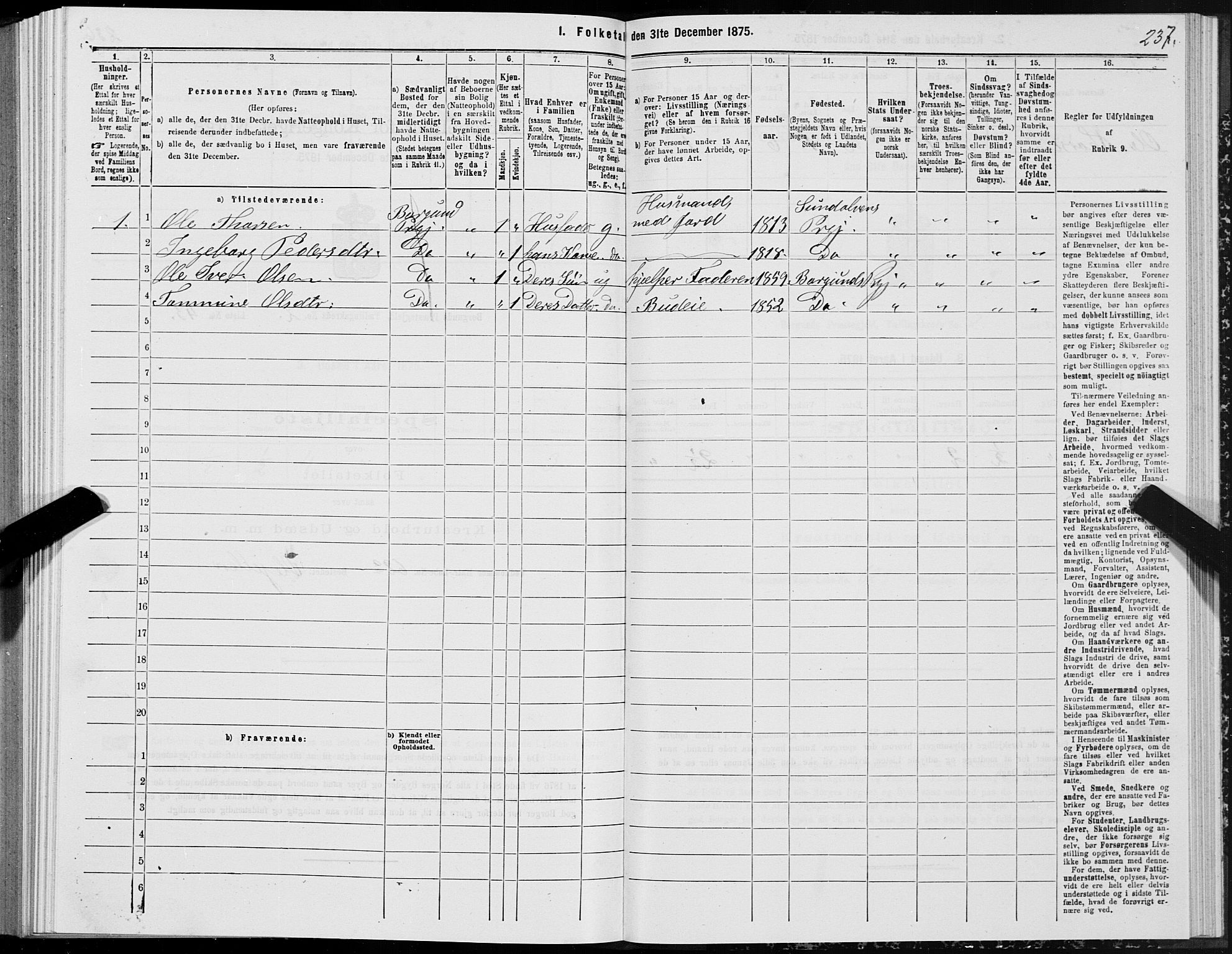 SAT, 1875 census for 1531P Borgund, 1875, p. 1237