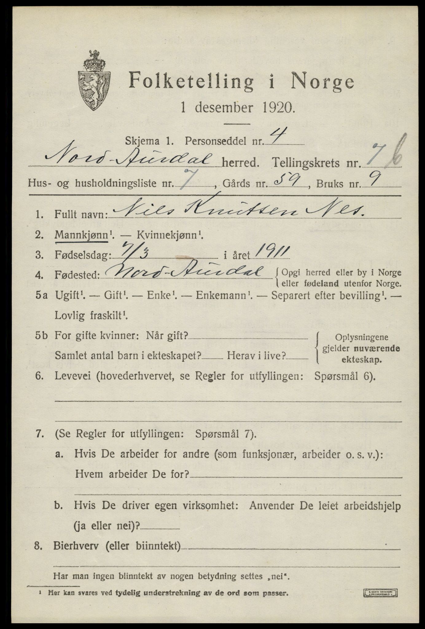 SAH, 1920 census for Nord-Aurdal, 1920, p. 6734