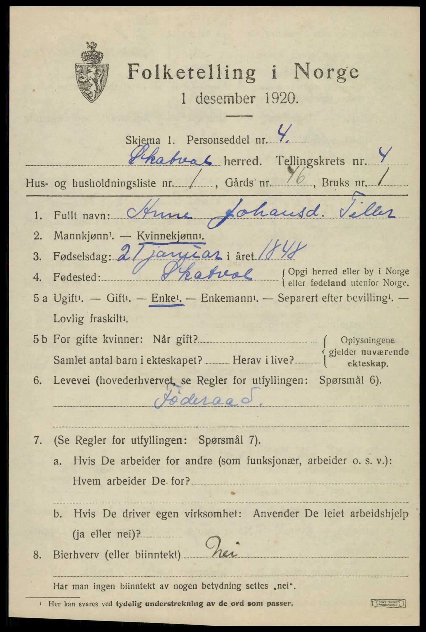 SAT, 1920 census for Skatval, 1920, p. 2459