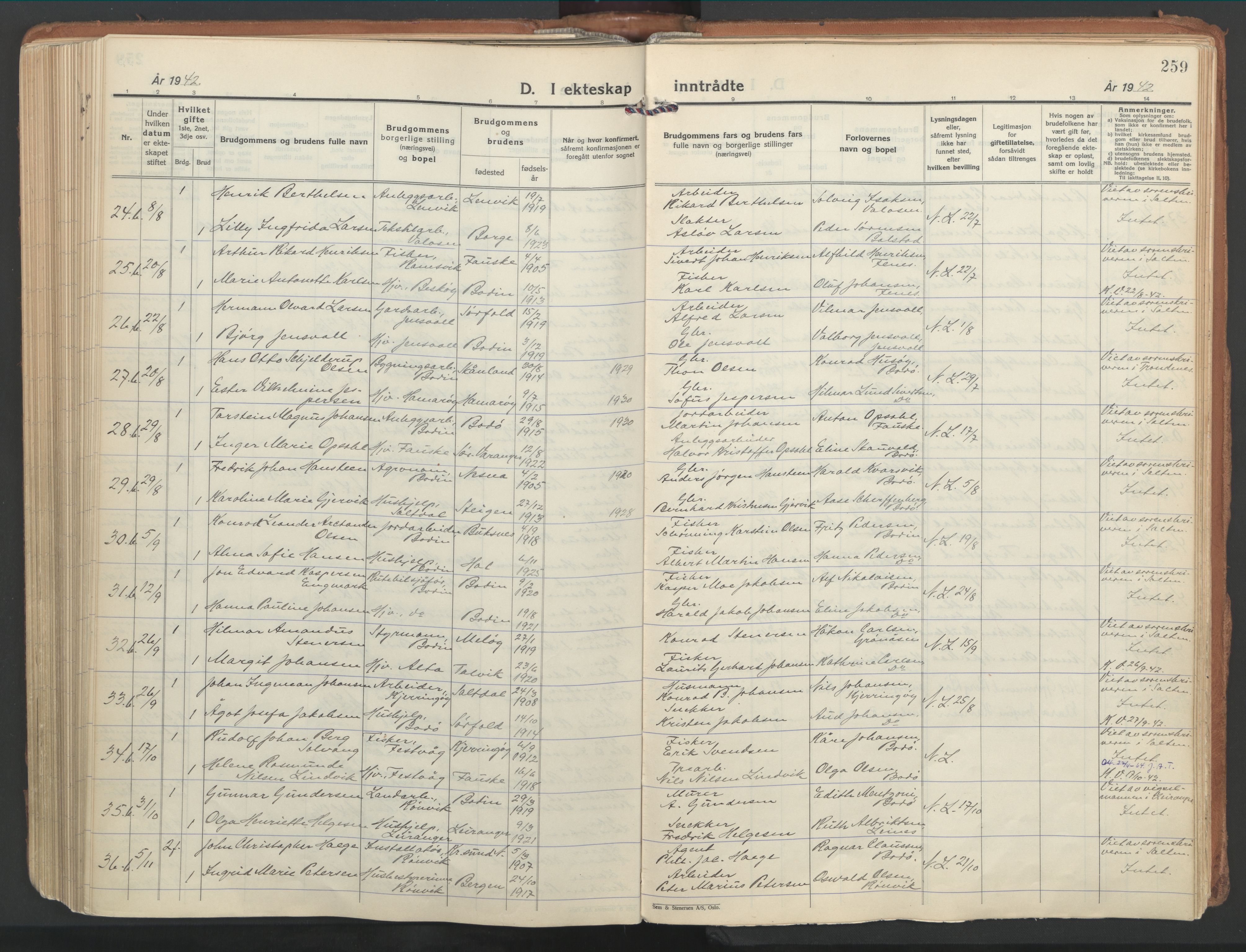 Ministerialprotokoller, klokkerbøker og fødselsregistre - Nordland, AV/SAT-A-1459/802/L0061: Parish register (official) no. 802A08, 1933-1946, p. 259