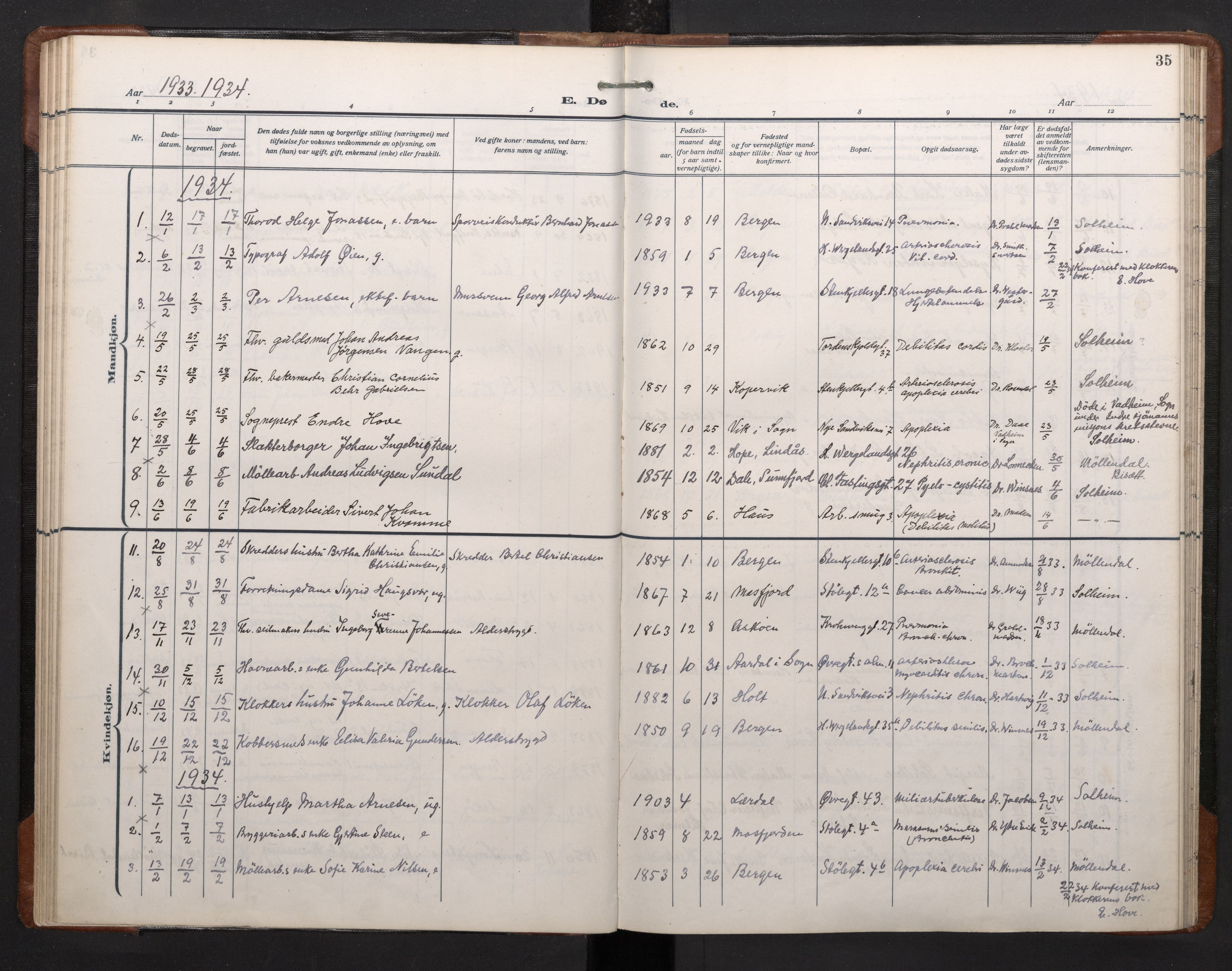 Mariakirken Sokneprestembete, SAB/A-76901/H/Haa/L0020: Parish register (official) no. E 1, 1918-1956, p. 34b-35a