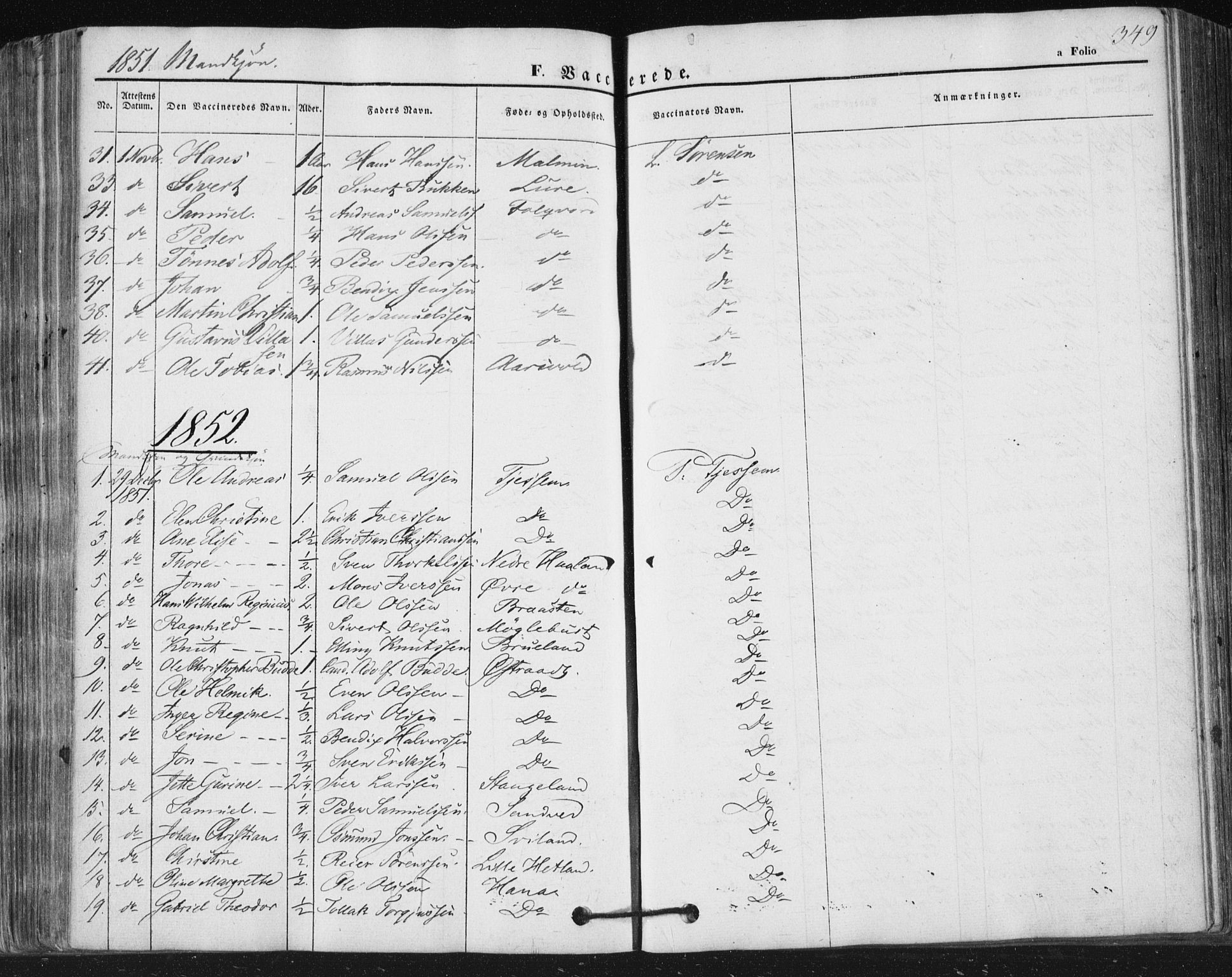 Høyland sokneprestkontor, SAST/A-101799/001/30BA/L0008: Parish register (official) no. A 8, 1841-1856, p. 349
