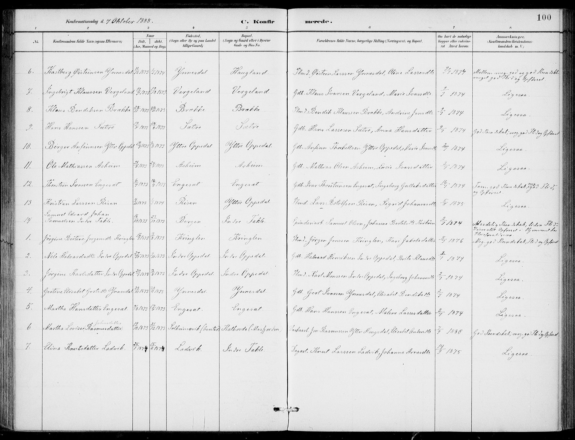 Gulen sokneprestembete, SAB/A-80201/H/Haa/Haac/L0002: Parish register (official) no. C  2, 1882-1914, p. 100