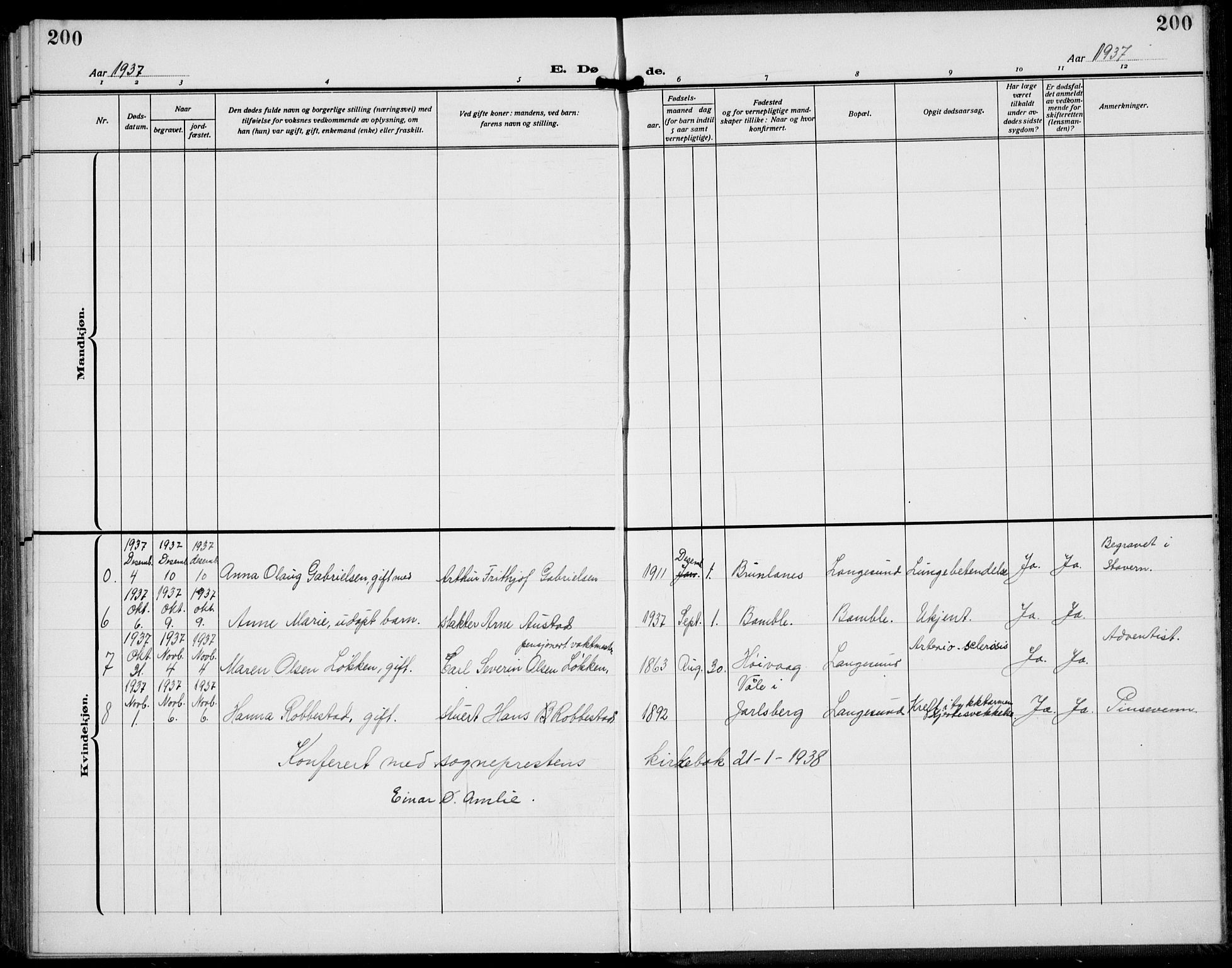 Langesund kirkebøker, SAKO/A-280/G/Ga/L0007: Parish register (copy) no. 7, 1919-1939, p. 200