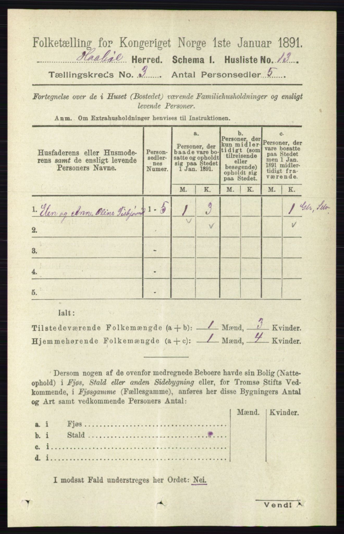 RA, 1891 census for 0138 Hobøl, 1891, p. 1605