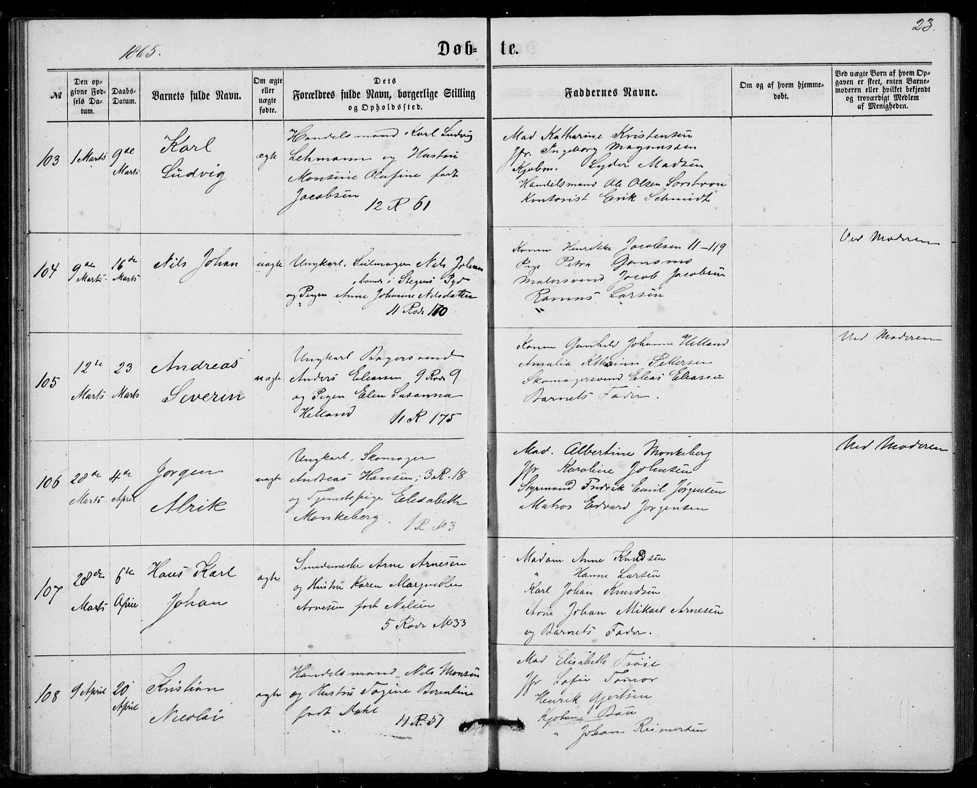 Fødselsstiftelsens sokneprestembete, ført av overlegen*, SAB/-: Parish register (official) no. A 1, 1863-1883, p. 23
