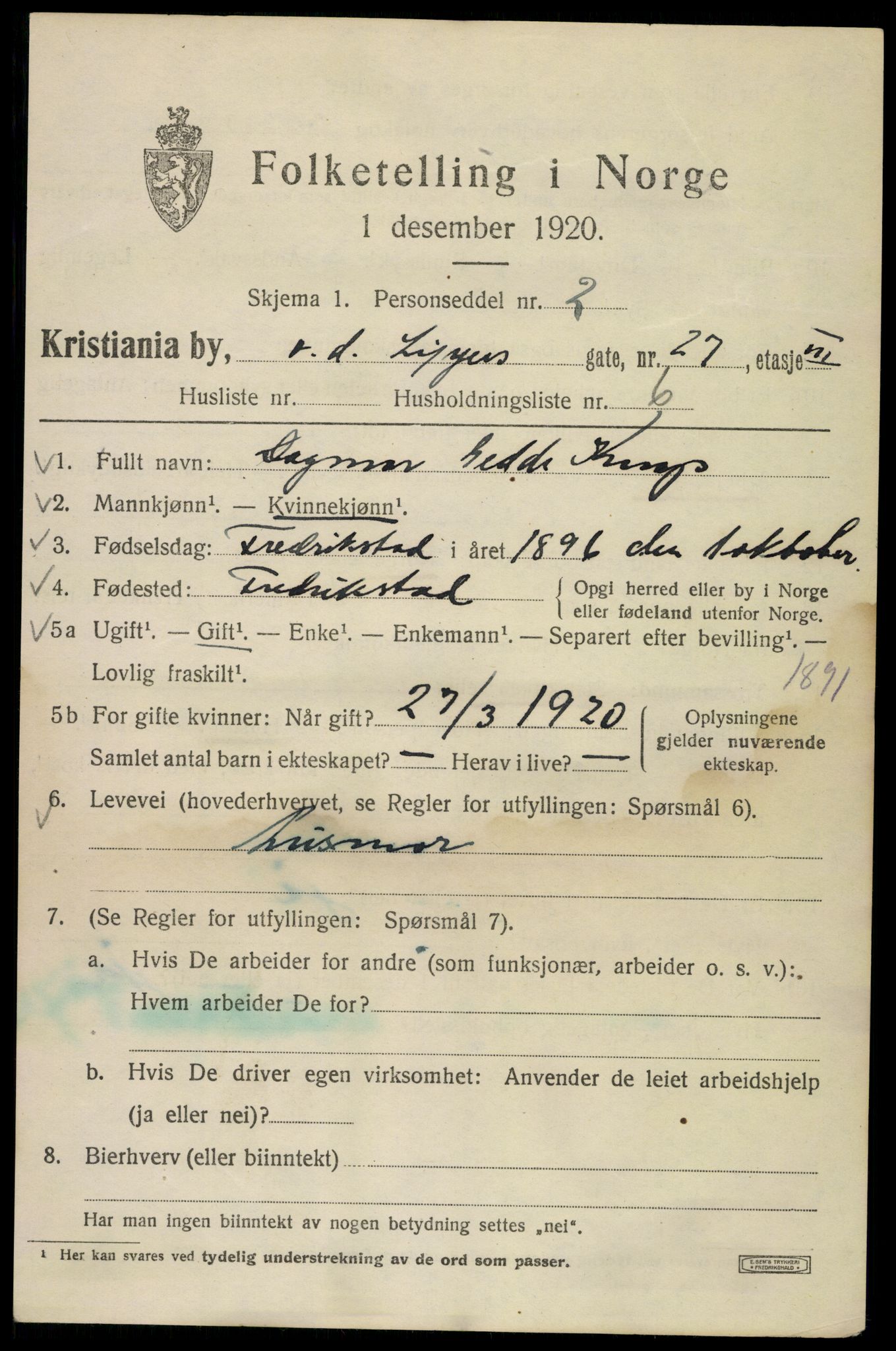 SAO, 1920 census for Kristiania, 1920, p. 644059