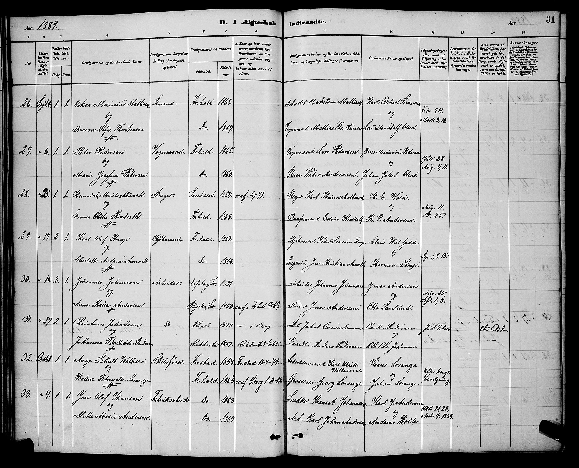 Halden prestekontor Kirkebøker, SAO/A-10909/G/Ga/L0009: Parish register (copy) no. 9, 1885-1908, p. 31