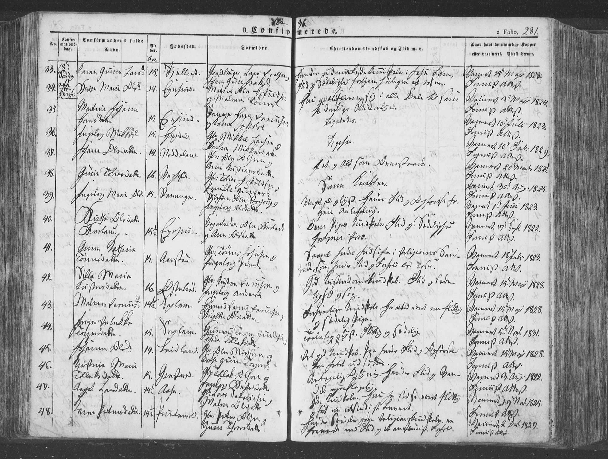 Eigersund sokneprestkontor, AV/SAST-A-101807/S08/L0009: Parish register (official) no. A 9, 1827-1850, p. 281