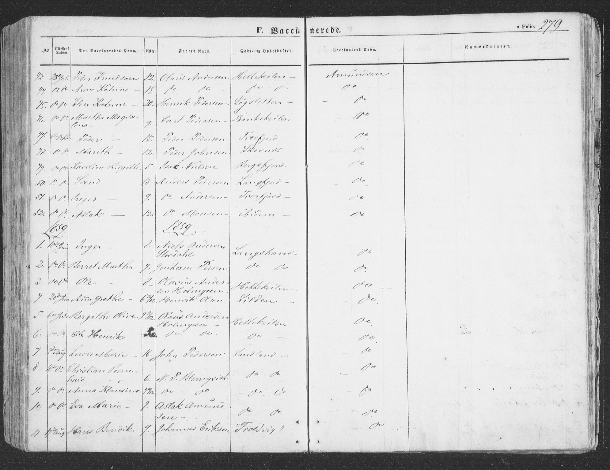 Loppa sokneprestkontor, AV/SATØ-S-1339/H/Ha/L0004kirke: Parish register (official) no. 4, 1849-1868, p. 279